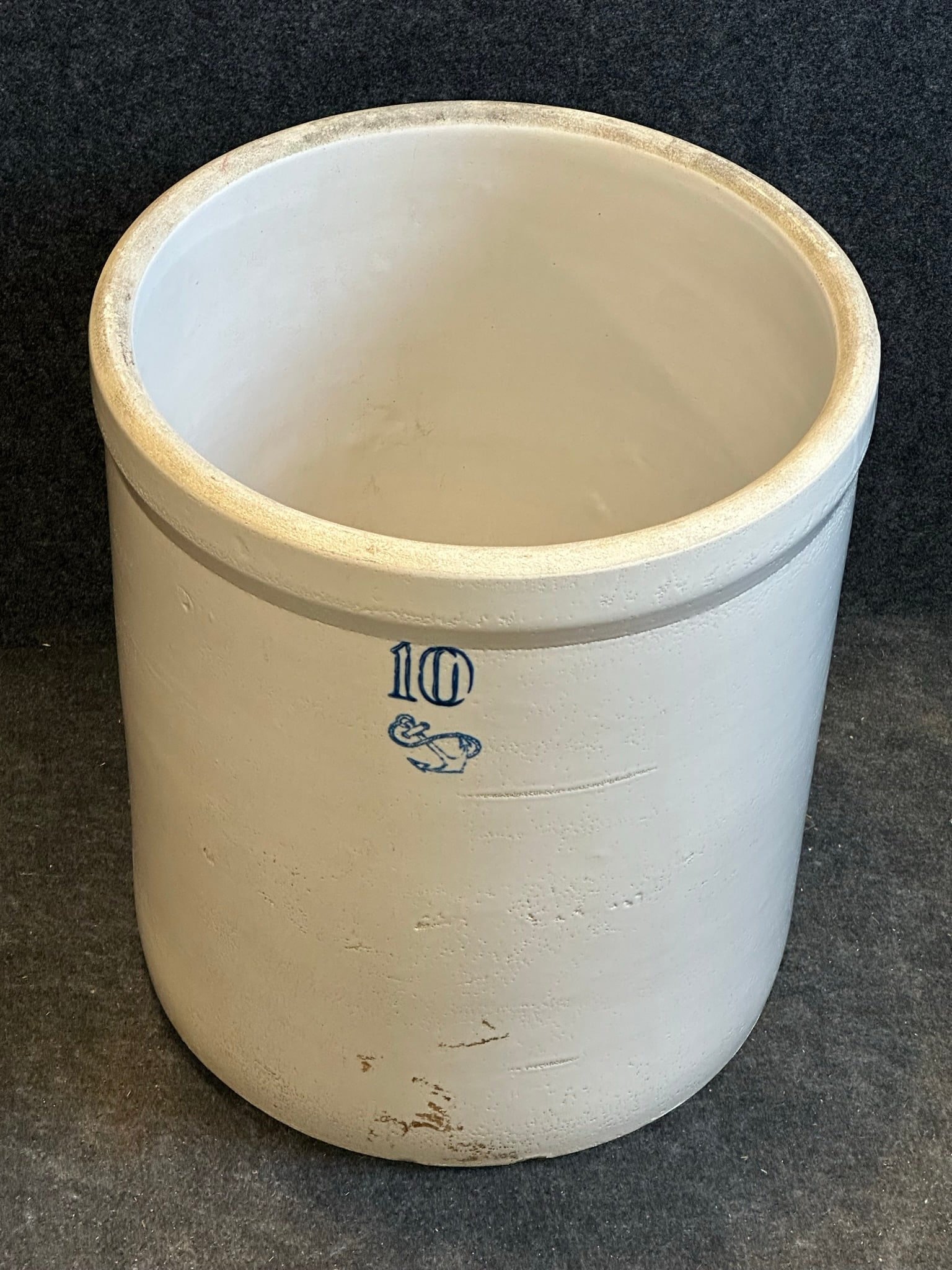 10 Gallon Stoneware Crock w/ Blue Decorated Anchor (1 of 5)