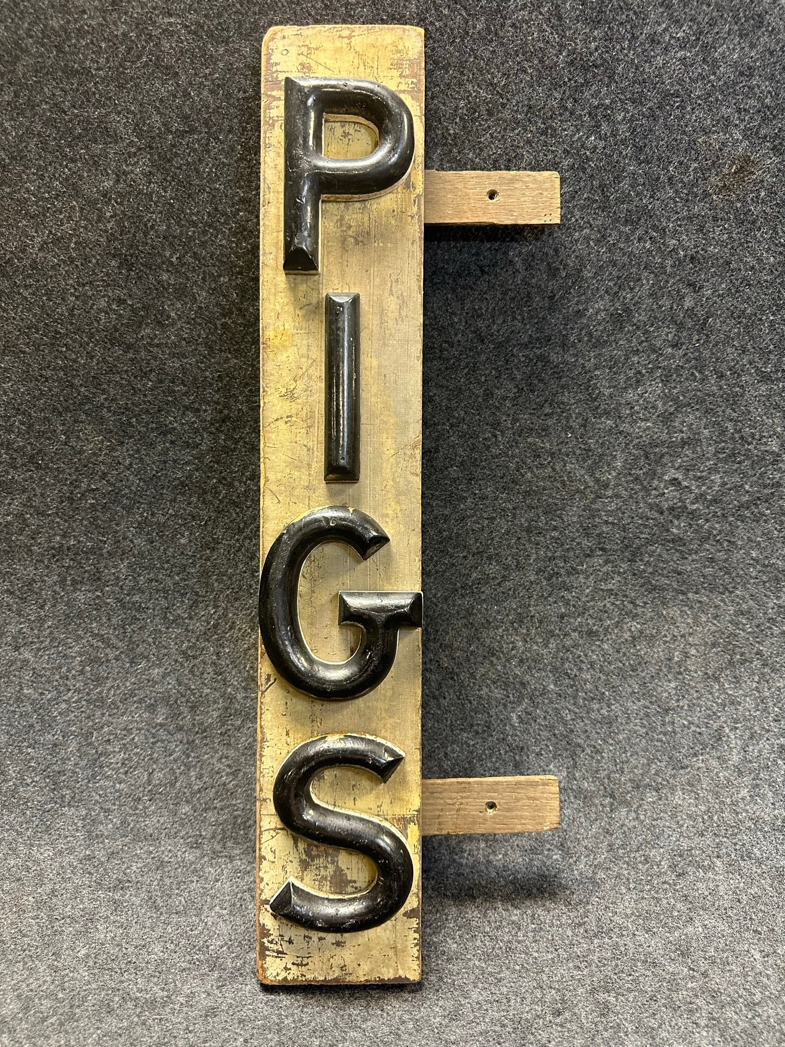 Antique Wooden Folk Art Primitive PIGS Sign w/ Carved Letters (1 of 6)