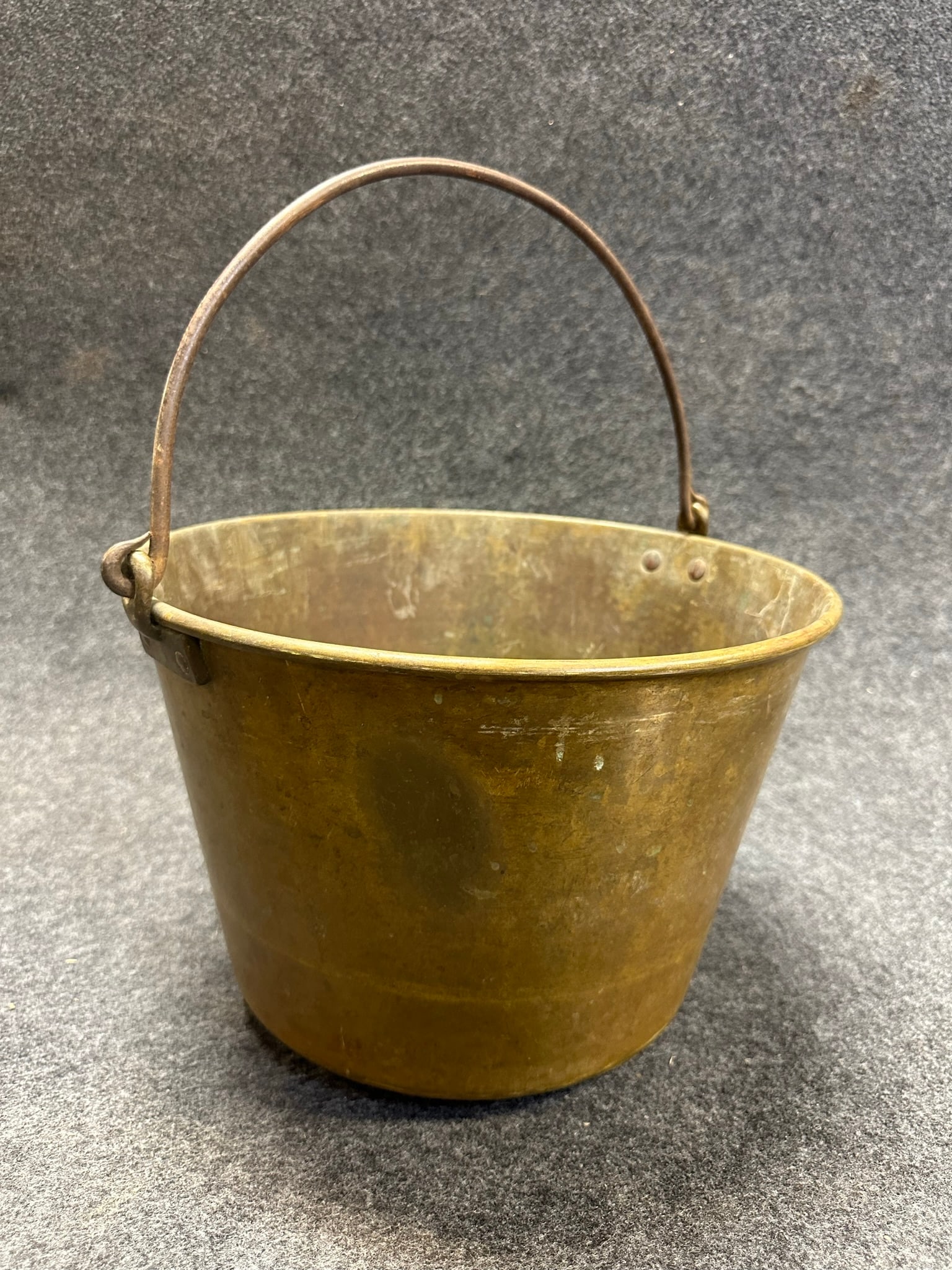 Wonderful Pat'd 1873 Solid Brass & Copper Riveted Signed Bucket w/ Wrought Iron Handle (1 of 9)
