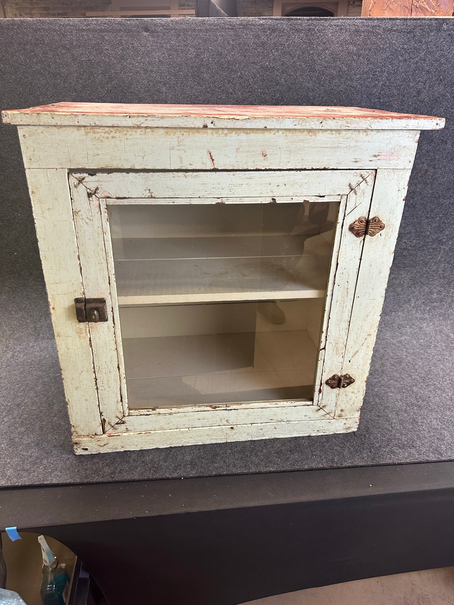 Antique Late 19th Century Robins Egg Blue Glass Front 2 Shelf Jelly Cupboard Cabinet (1 of 9)