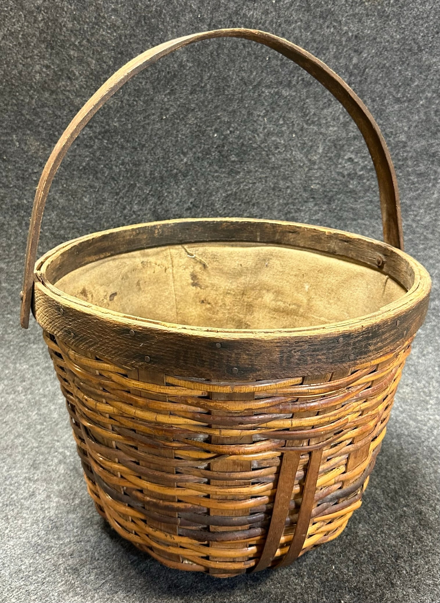 Harry Bachman Canvas Lined Bent Wood Wrapped Splint Woven Gathering Basket (1 of 9)