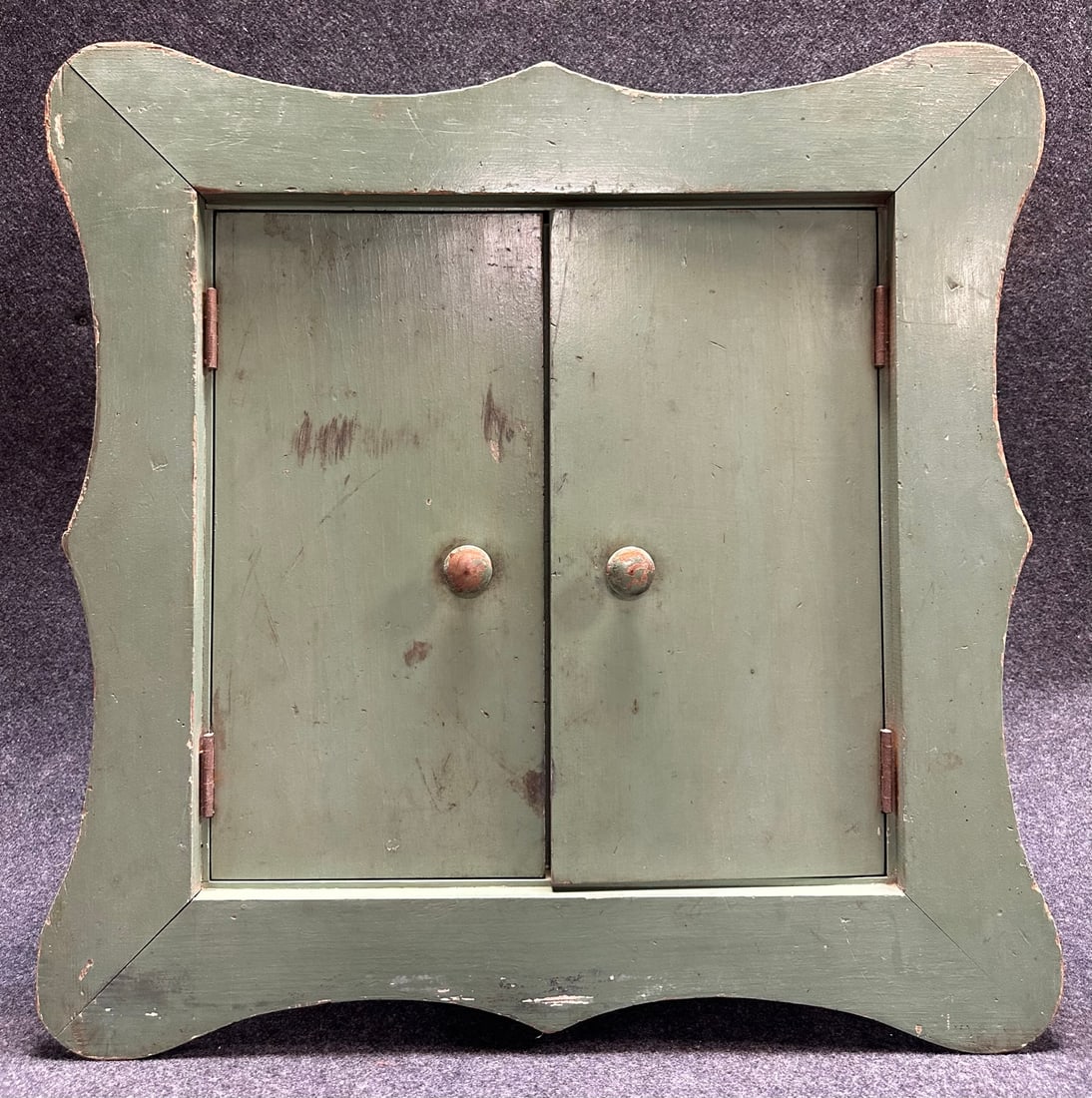 Antique Late 1800s Green Painted 2 Door Hanging Cabinet Kitchen Cupboard (1 of 8)
