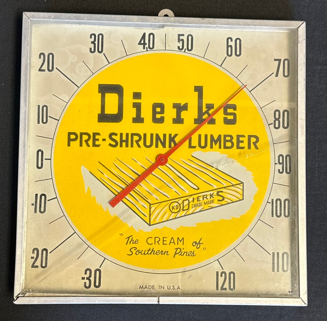 Dierks Pre Shrunk Lumber Glass Face Working 12" Advertising Thermometer (1 of 6)