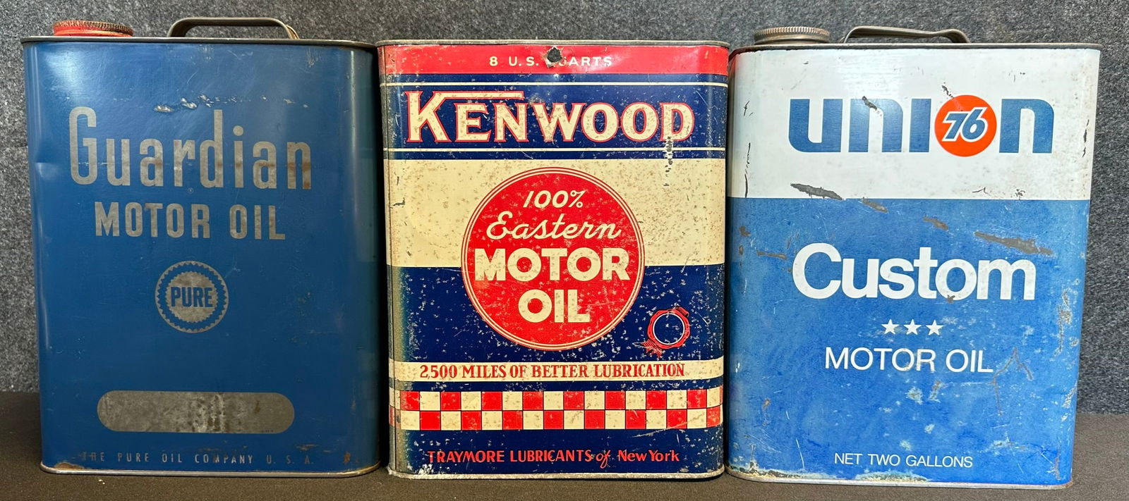 Lot 3 Original 50s 2 Gallon Motor Oil Cans Pure Guardian, Kenwood & Union 76 (1 of 8)