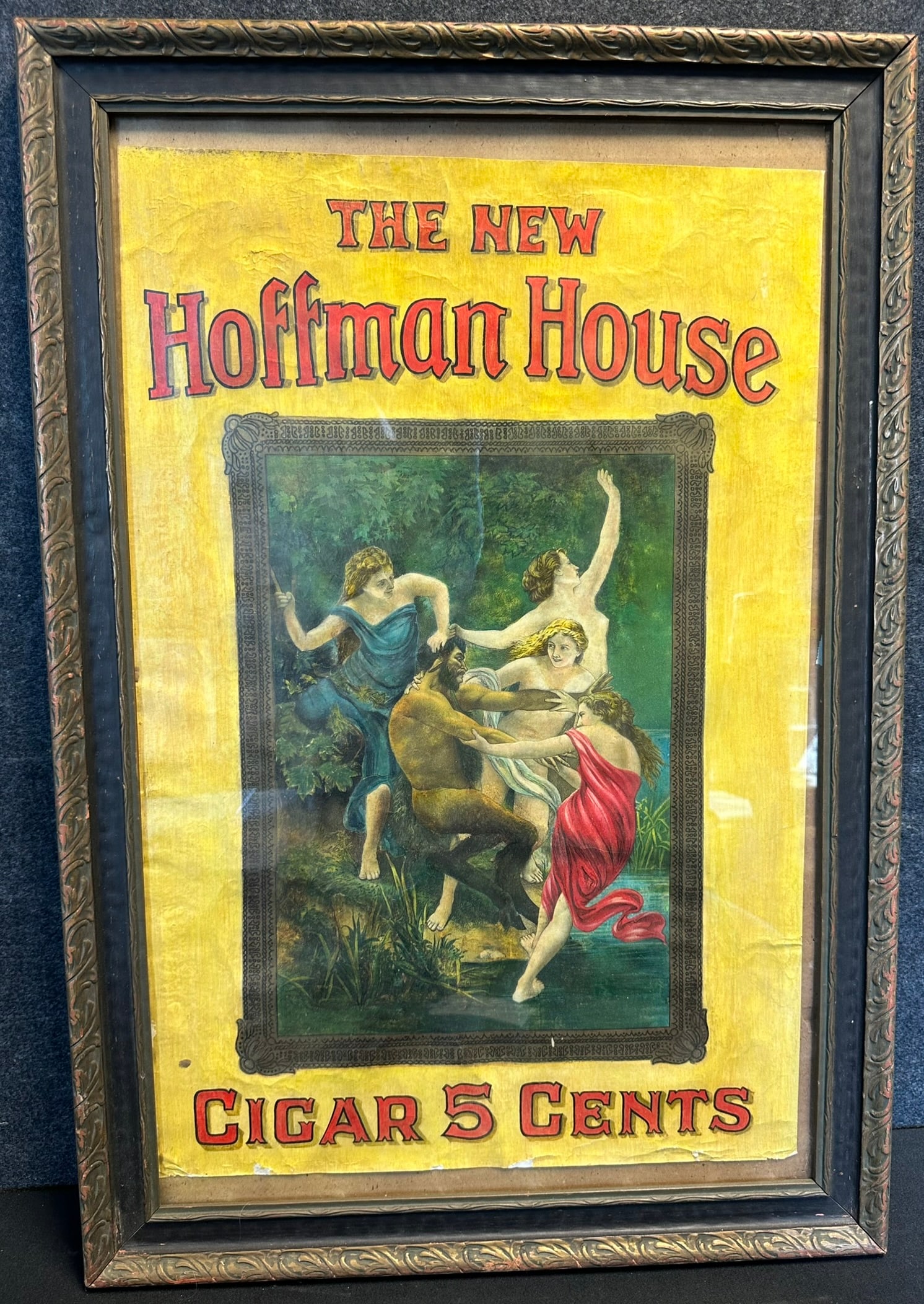 Early 1900s The New Hoffman House Cigar 5 Cents Paper Advertising Sign Framed (1 of 7)