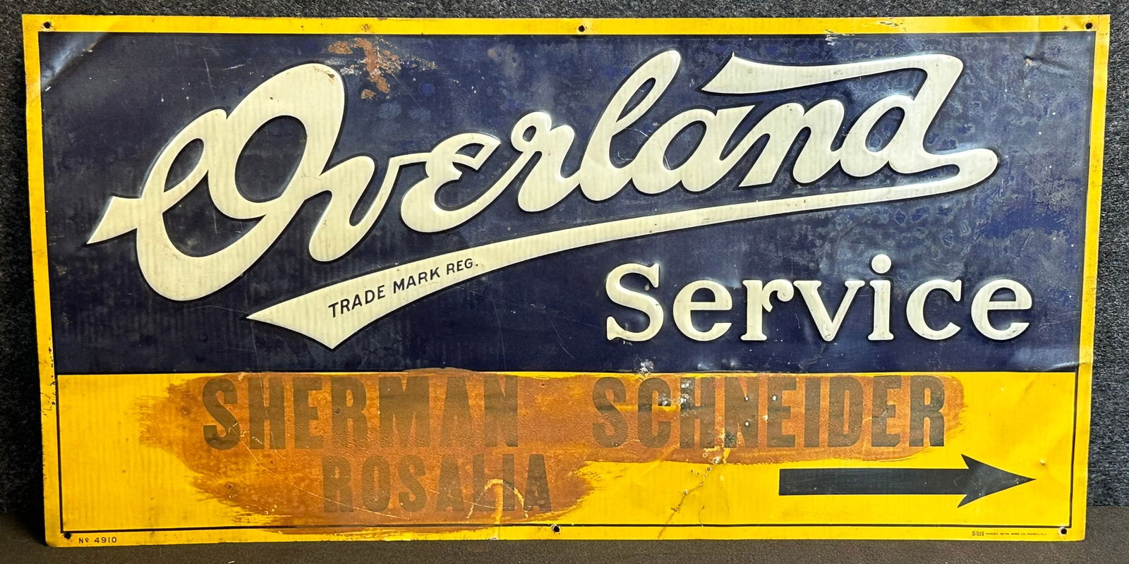 1920s Overland Service Embossed Tin Tacker Metal Advertising Sign Sheramn Schneider Rosalia (1 of 10)