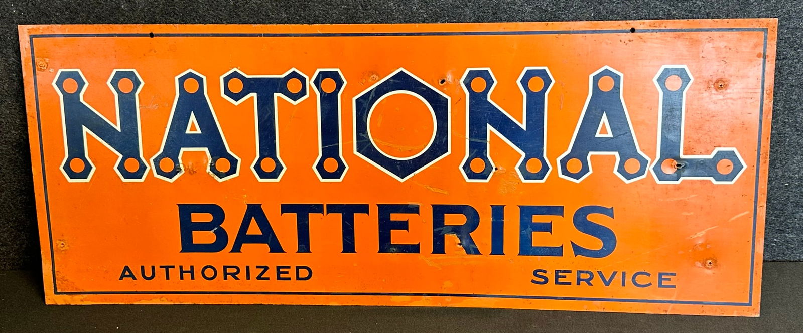 National Batteries Authorized Service Double Sided Painted Metal Advertising Rack Topper Sign (1 of 10)