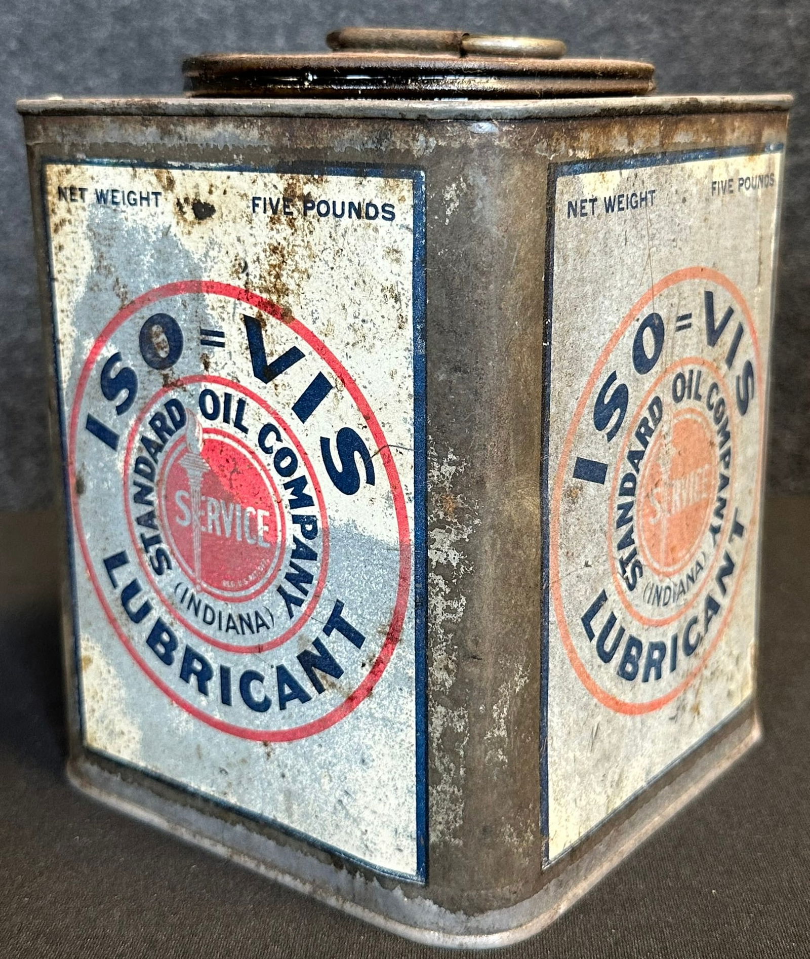 ISO-VIS Standard Oil Co 5LB Net 1920s Square Lubricant Grease Can (1 of 4)