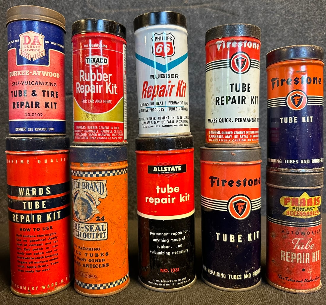Lot 10 Early Metal Tube Repair Kits Advertising Tire Cans (1 of 5)