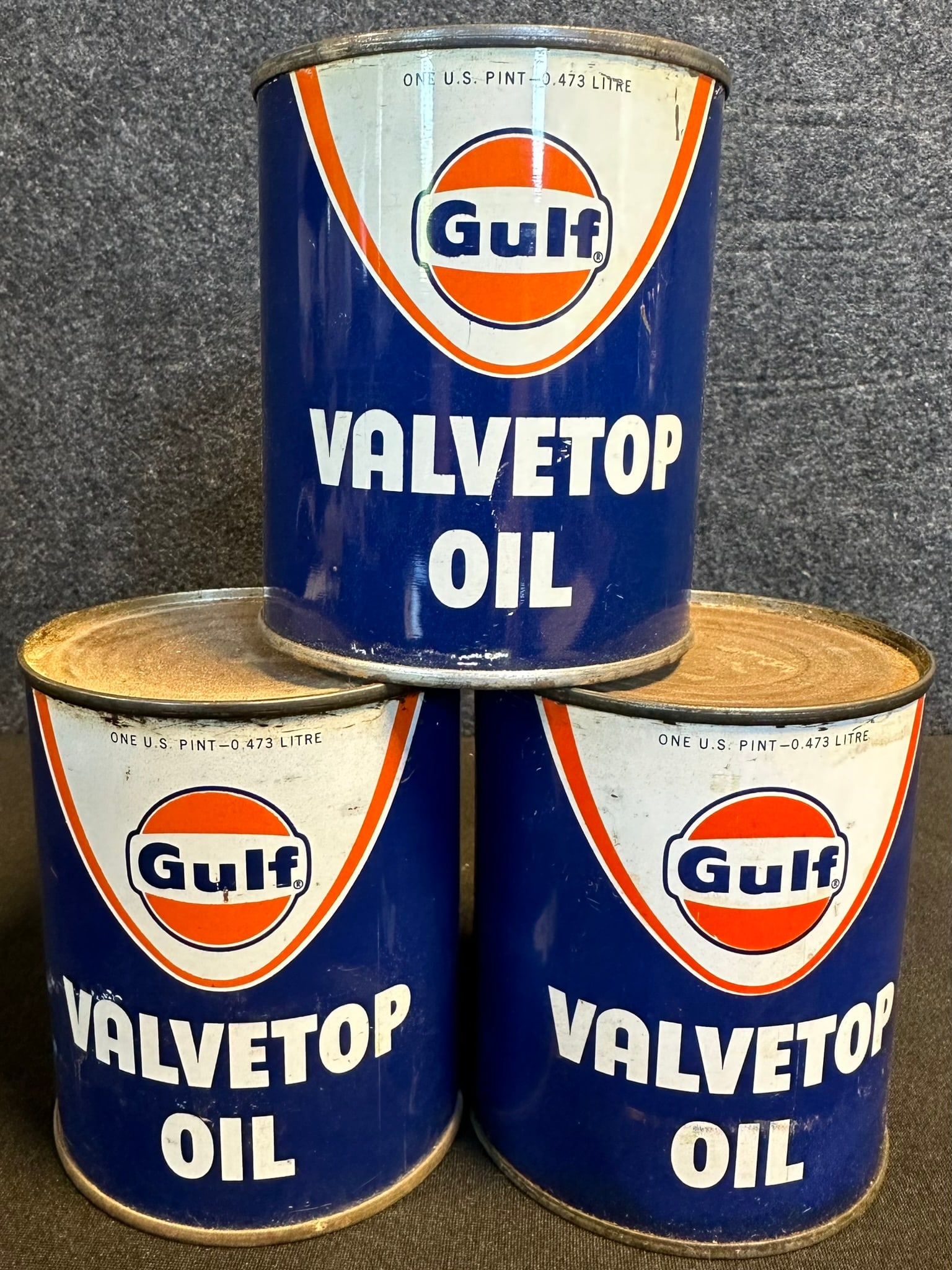 Lot 3 NOS Full Gulf Oil Valvetop Oil Cans 1 Pint (1 of 4)