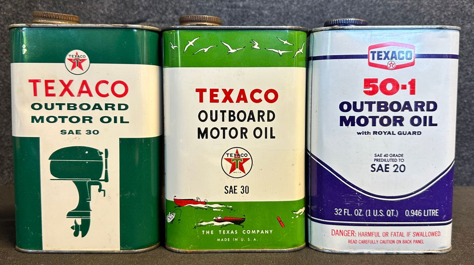 Lot 3 Texaco Outboard 1 Quart Motor Oil Cans (1 of 5)