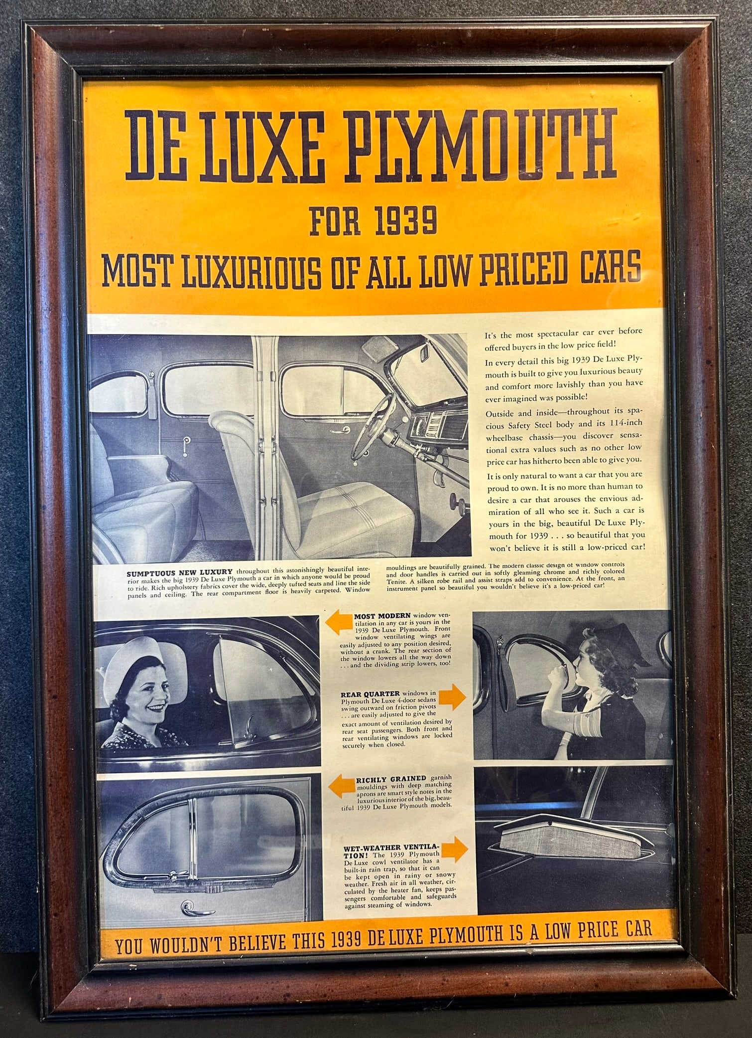 1939 Framed Deluxe Plymouth Most Luxurious Low Priced Cars Paper Advertising Store Display (1 of 6)