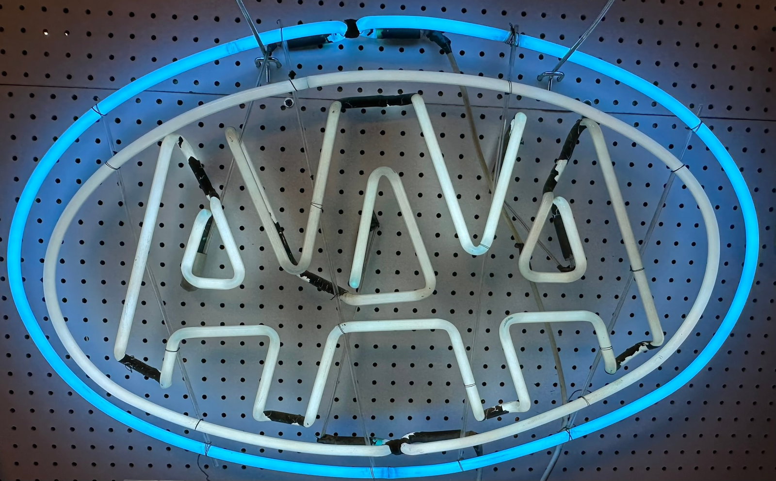 AAA Michigan Window Neon Advertising Sign Circa 1950s-60s: Came from a long time insurance agent with AAA. This hung in the window back in the day. All original with the the bottom piece Michigan not hooked up due to a crack in glass. Measures 36" wide x 22" 