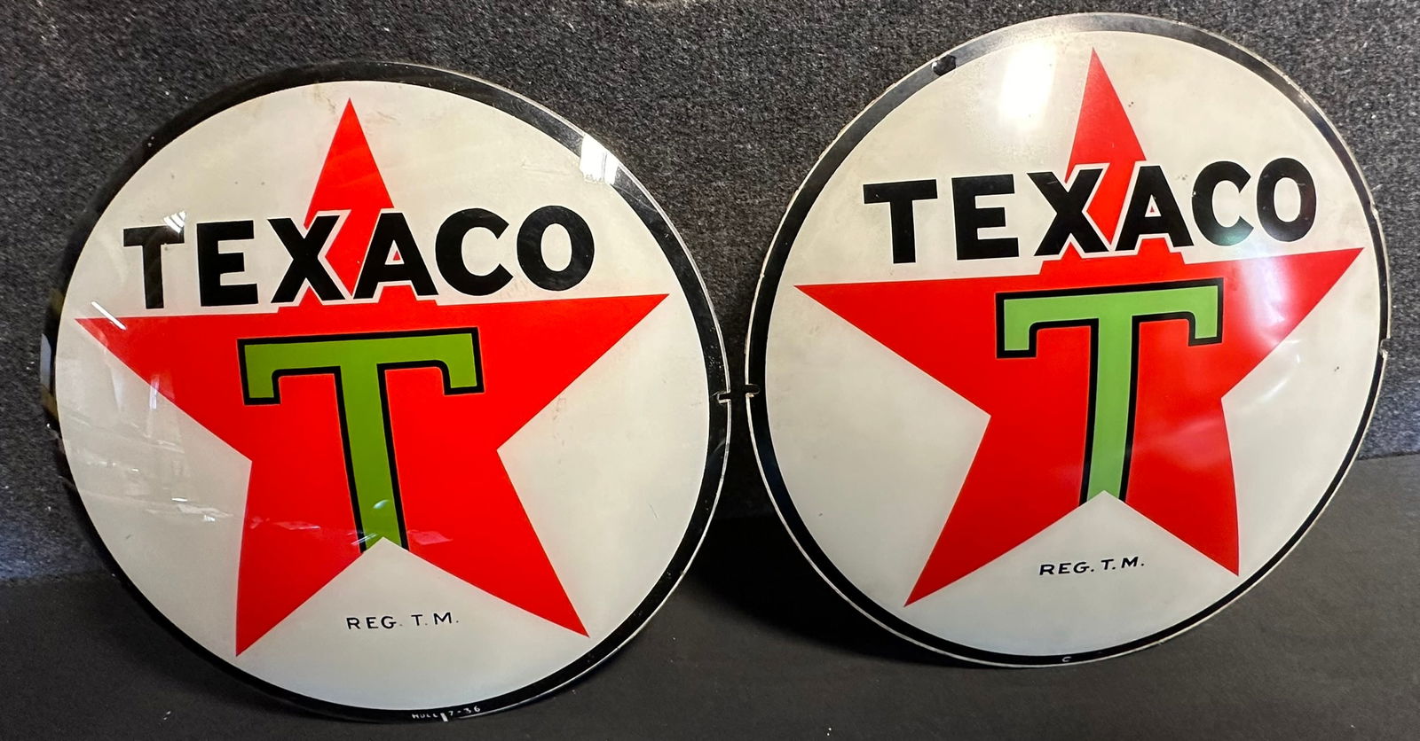 13.5" Pair Texaco Dated 1936 Hull Glass Gas Pump Globe Lenses (1 of 6)