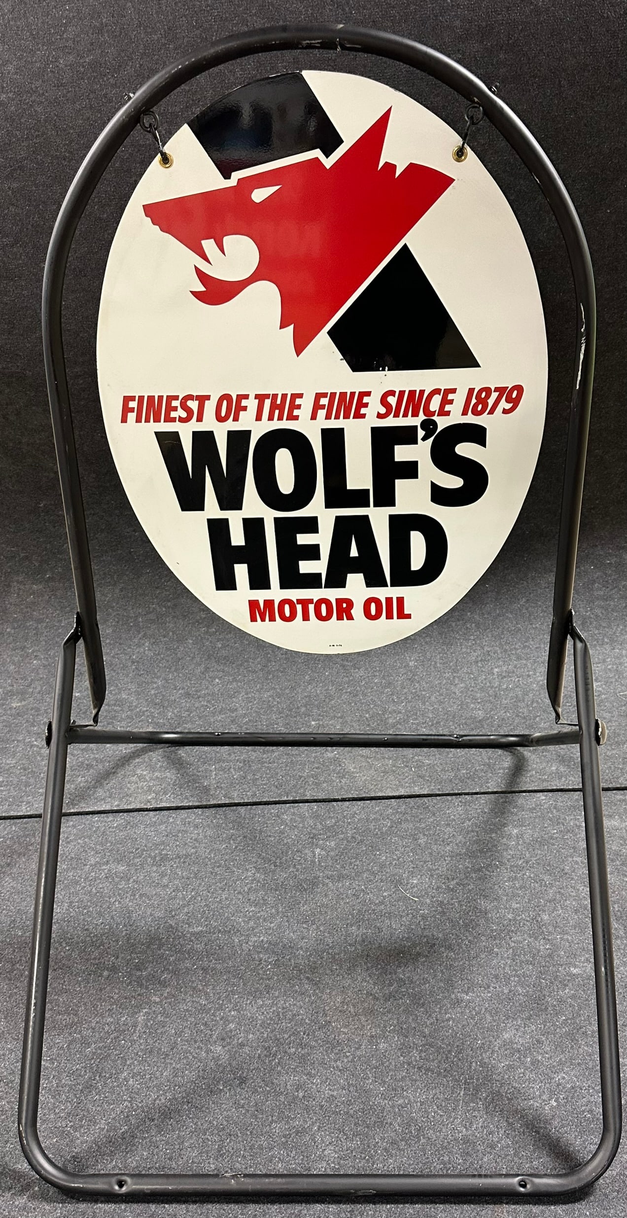 Wolf's Head New Old Stock Curbside Advertising Double Sided Painted Metal Sign w/ Stand & Box (1 of 8)