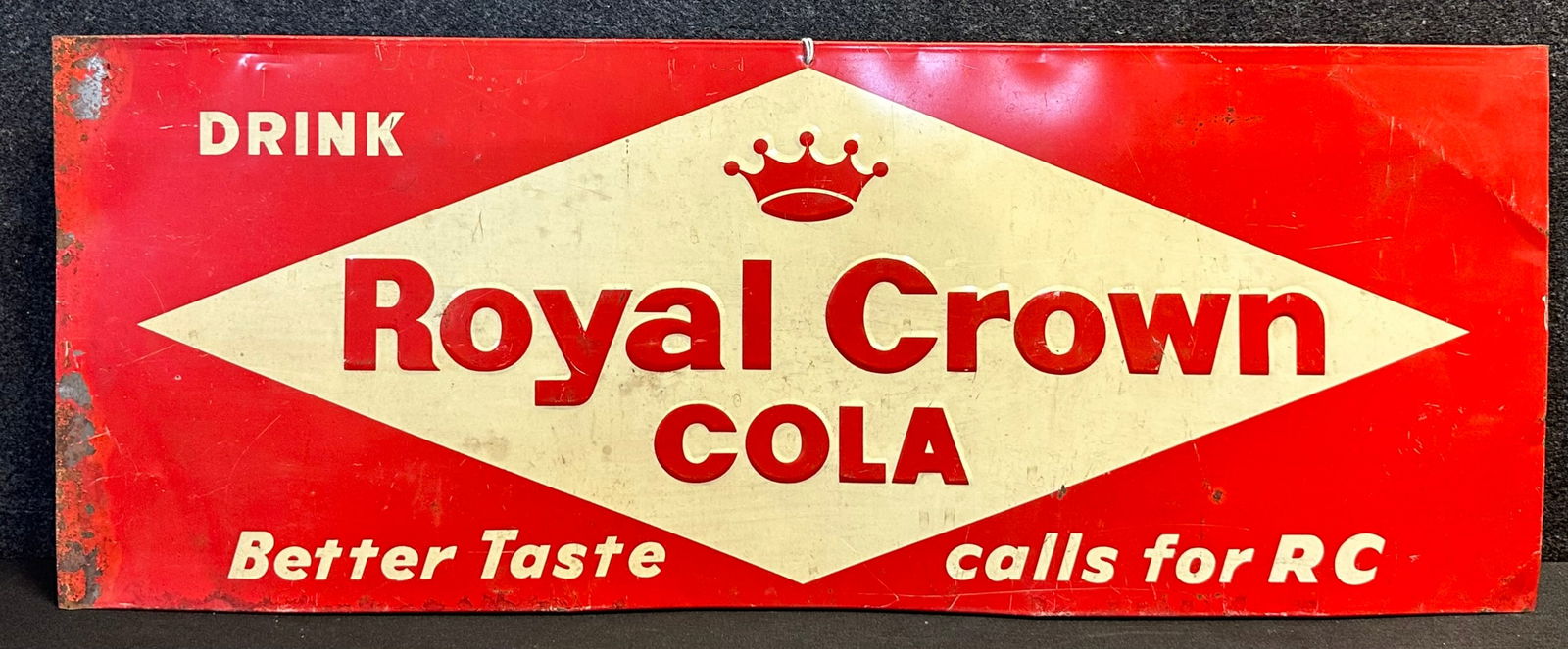 1950s Royal Crown Cola Single Sided Embossed Tin Metal Soda Pop Advertising Sign (1 of 8)