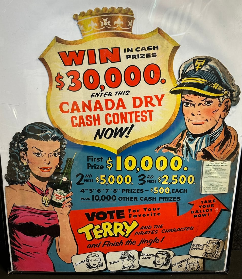 Canada Dry 1940s Cash Contest Terry And The Pirates Cardboard Easel Back Soda Pop Advertising Sign (1 of 7)