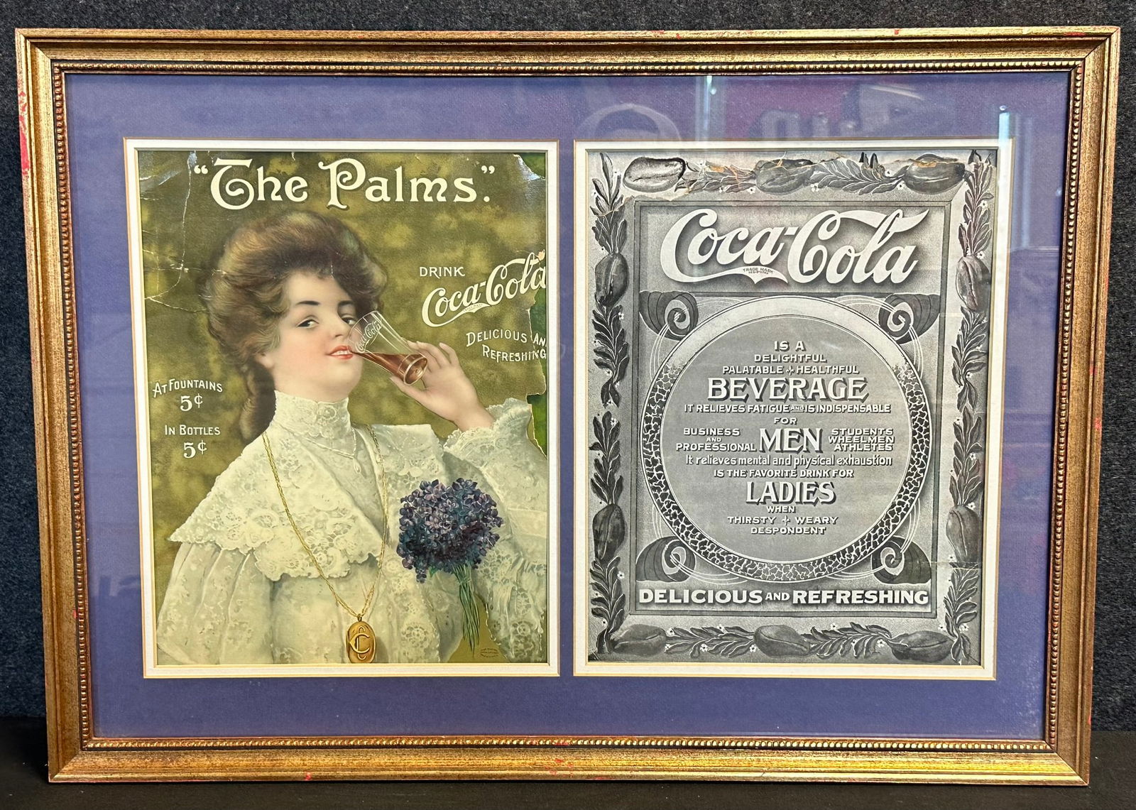 1903 Dated The Palms Drink Coca Cola Cardstock Advertising Signs Framed & Matted (1 of 13)