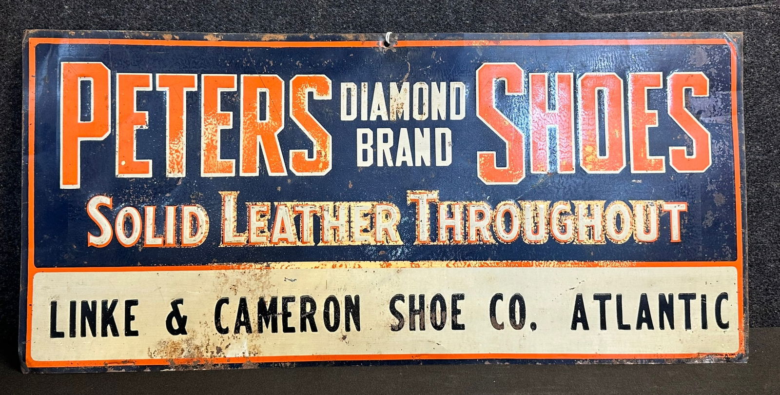 Peters Shoes Diamond Brand Solid Leather Throughout Tin Embossed 1920s Advertising Sign (1 of 5)