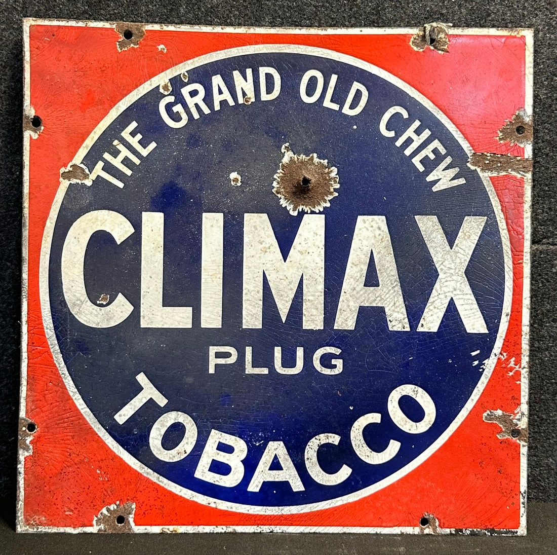 Climax Plugs Tobacco 1920s Single Sided Porelain General Store Advertising Sign (1 of 5)