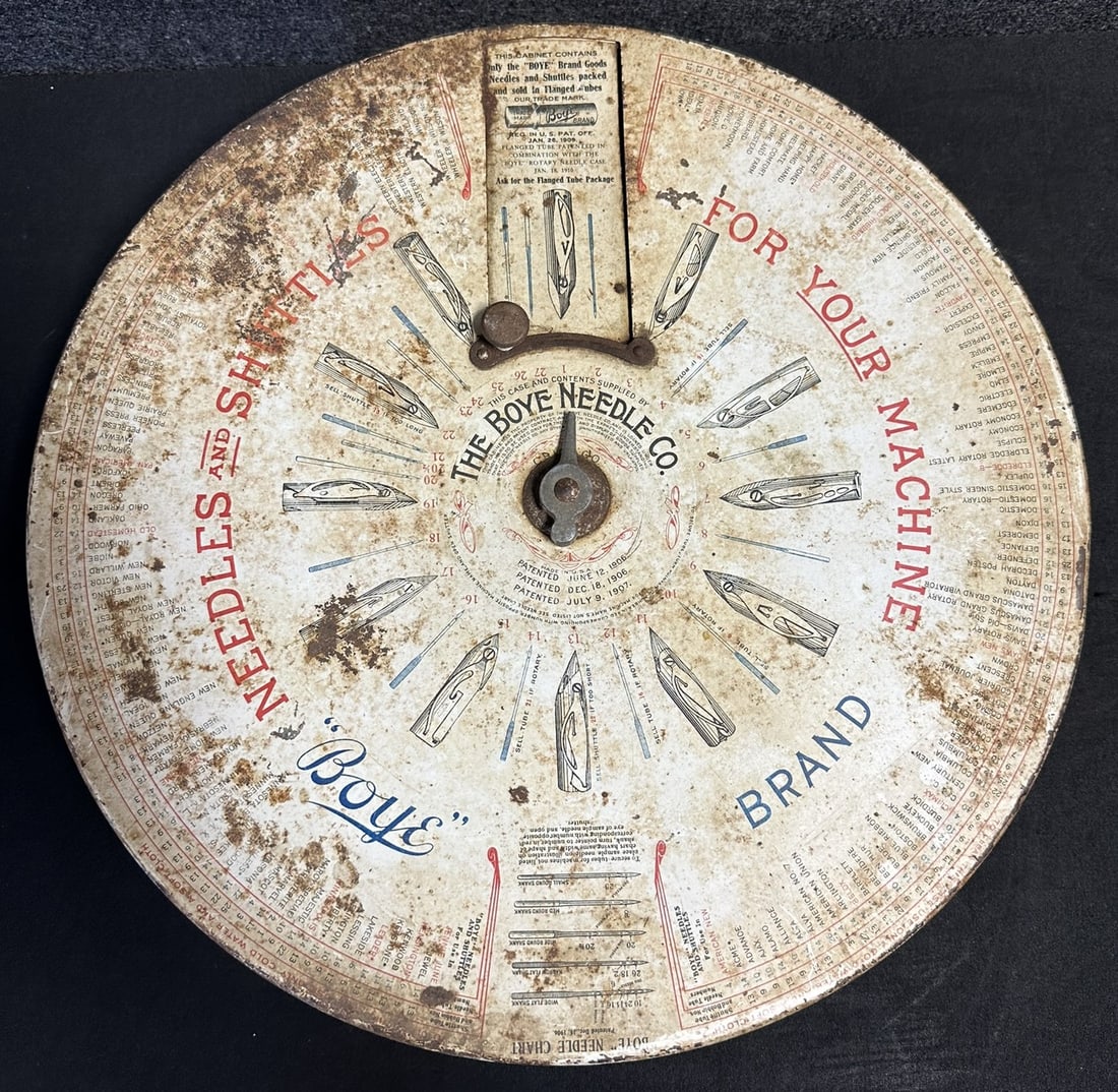 Boye Needles 1920s-30s Tin Litho Counter Top Advertising Needle Display Case: 16" x 3.5"