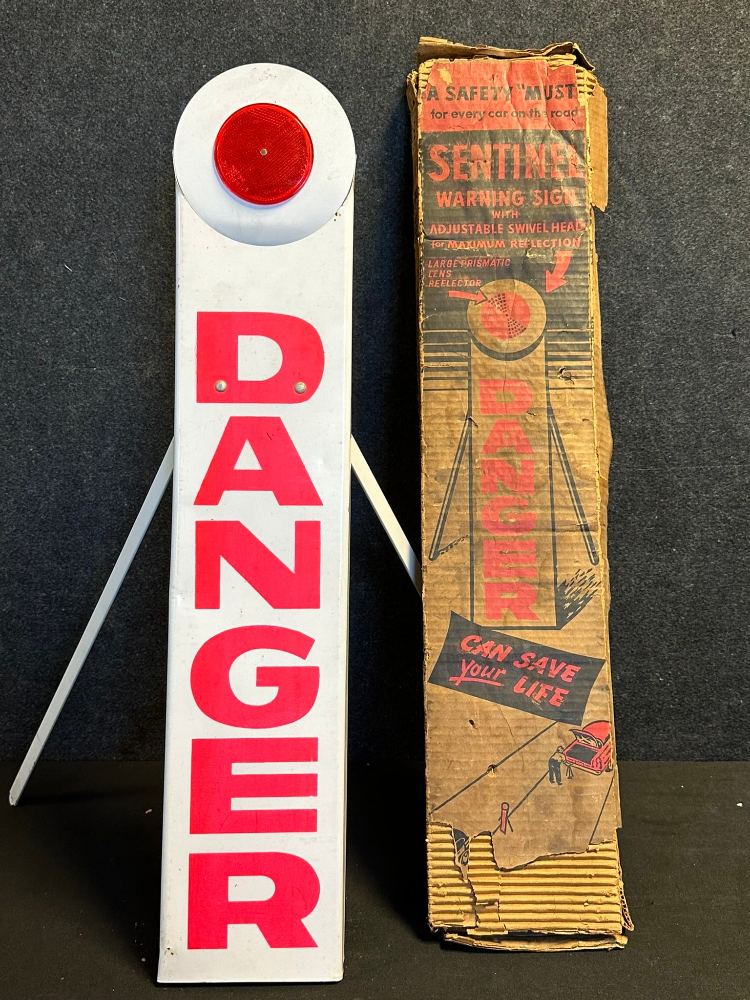 DANGER Sentinel Warning Sign w/ Original 1940s-50s Advertising Box (1 of 6)