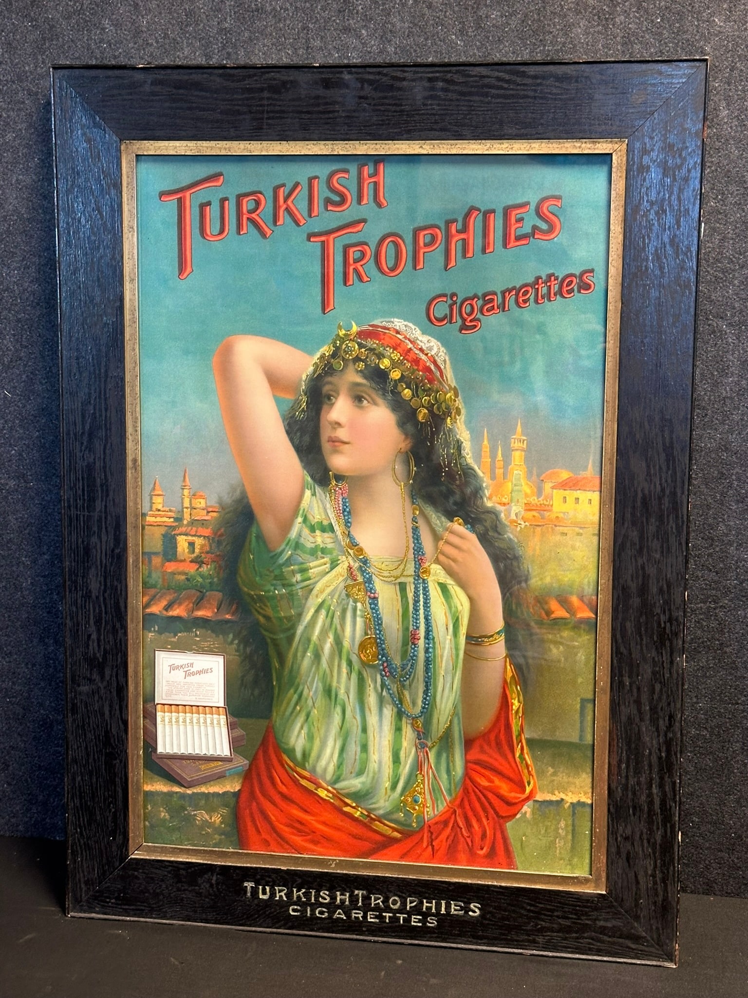 Incredible Early 1900s Turkish Trophies Cigarettes Original Advertising Framed Middle Eastern Woman (1 of 9)