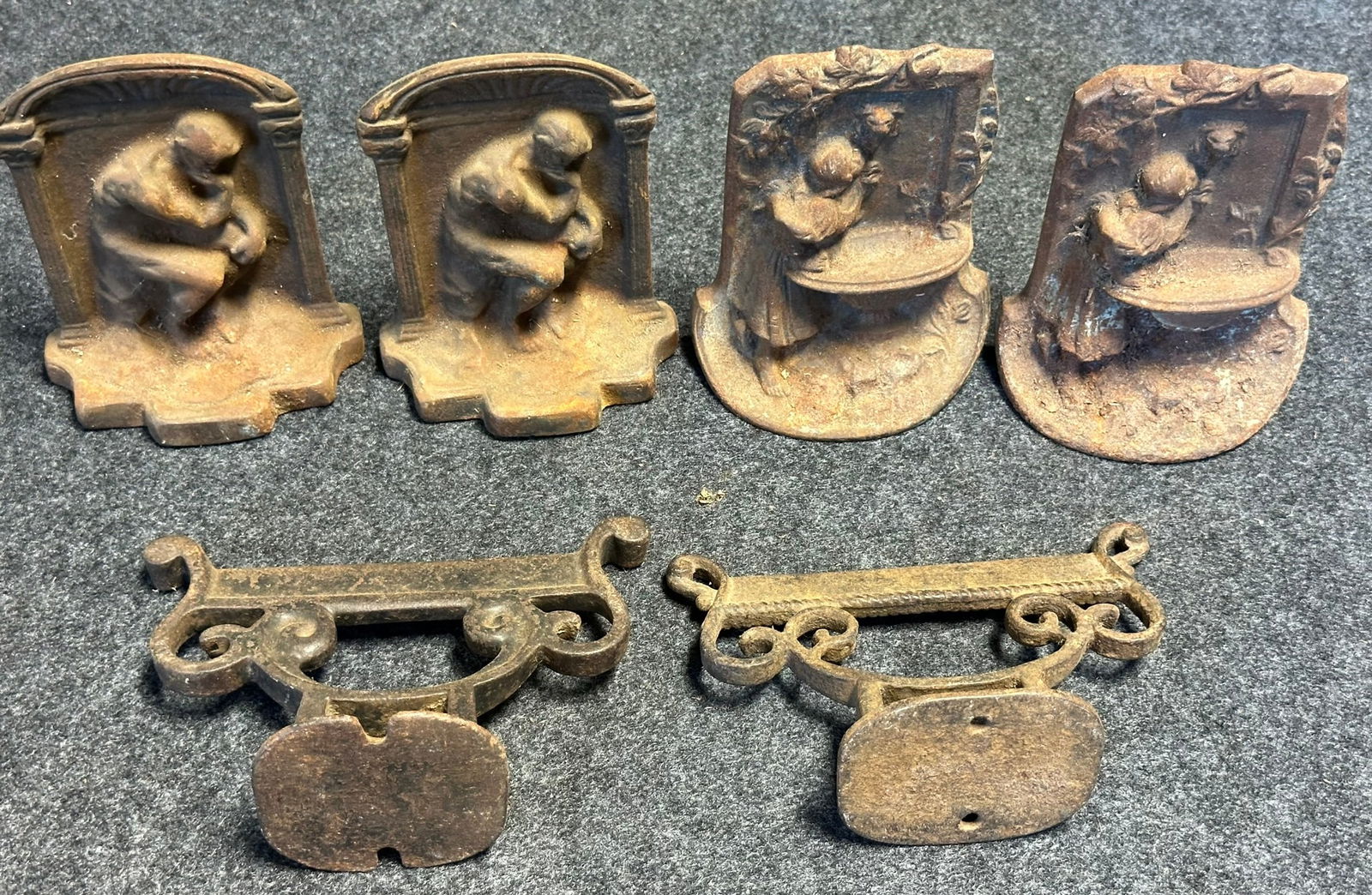 Lot 3 Cast Iron Pairs Early 1900s Bookends & Boot Scrapers (1 of 15)