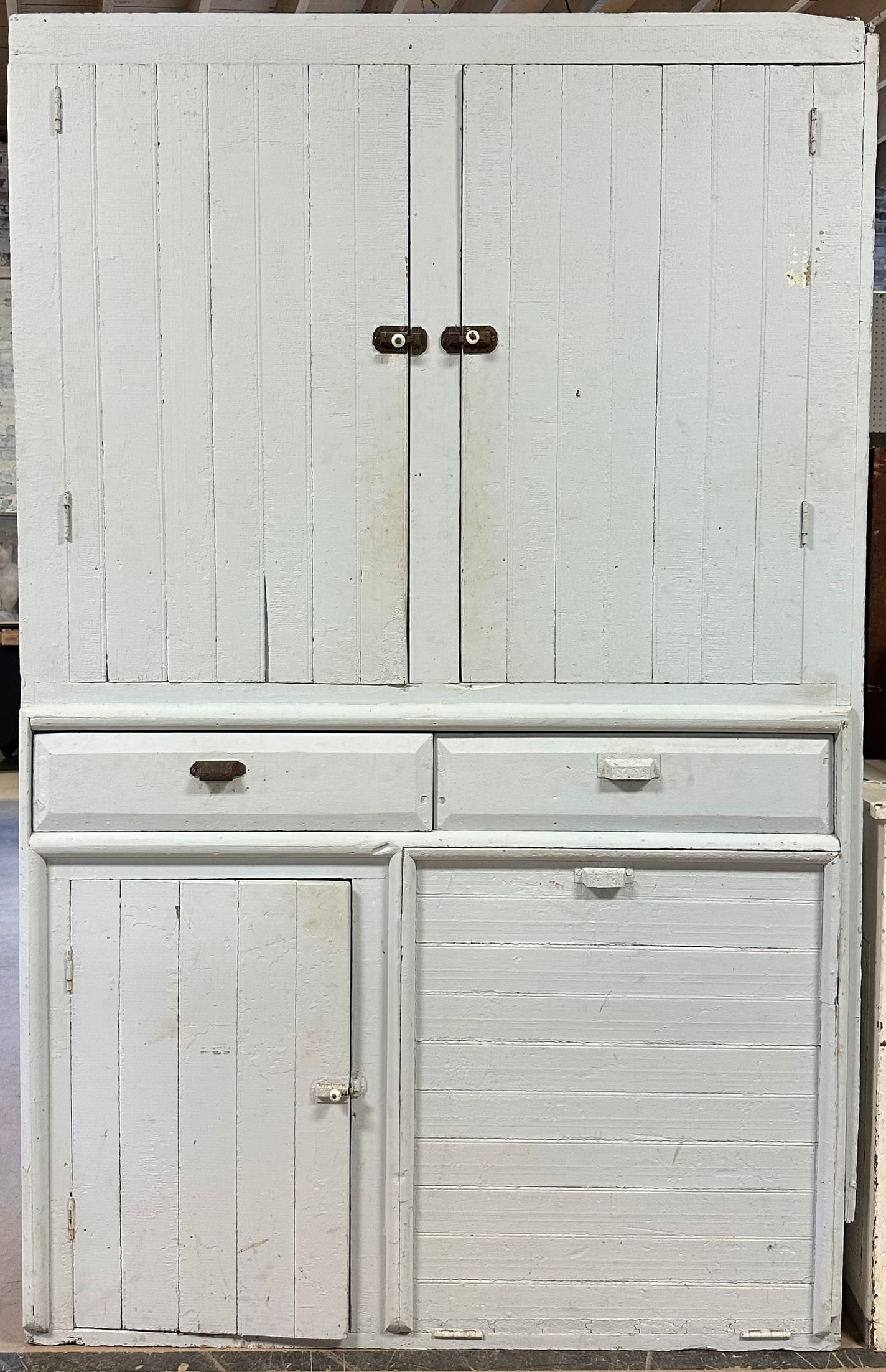Wonderful 2 Drawer 3 Door White Painted Late 19th Century Cupboard w/ Grain Bin (1 of 16)