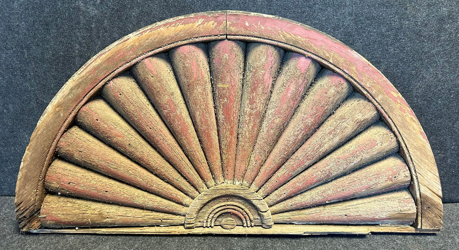 Ornate Antique Red Painted Sunburst Pattern Wooden Architectural Header (1 of 15)
