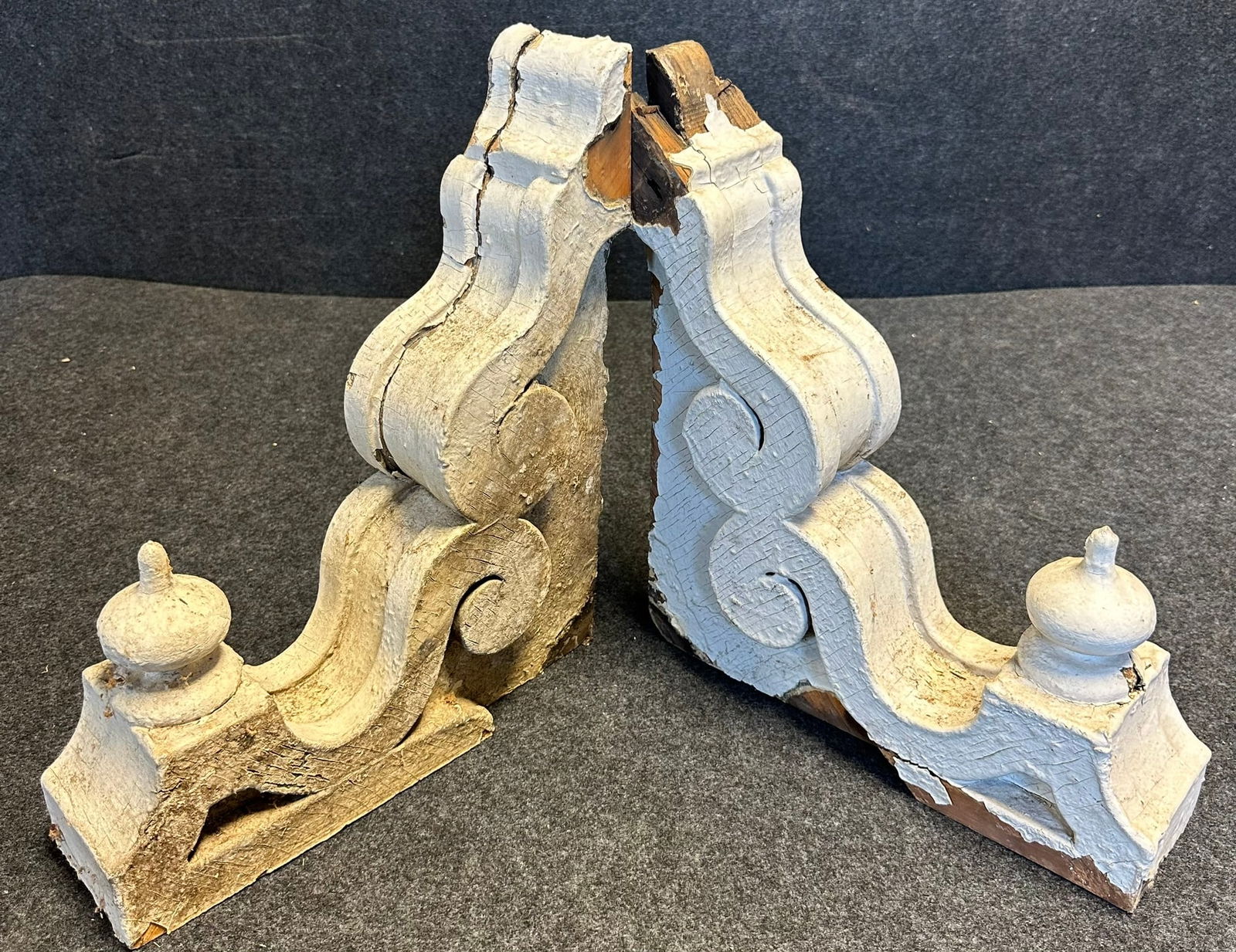 Pair Fancy & Ornate White Painted Wooden Architectural Corbels (1 of 9)