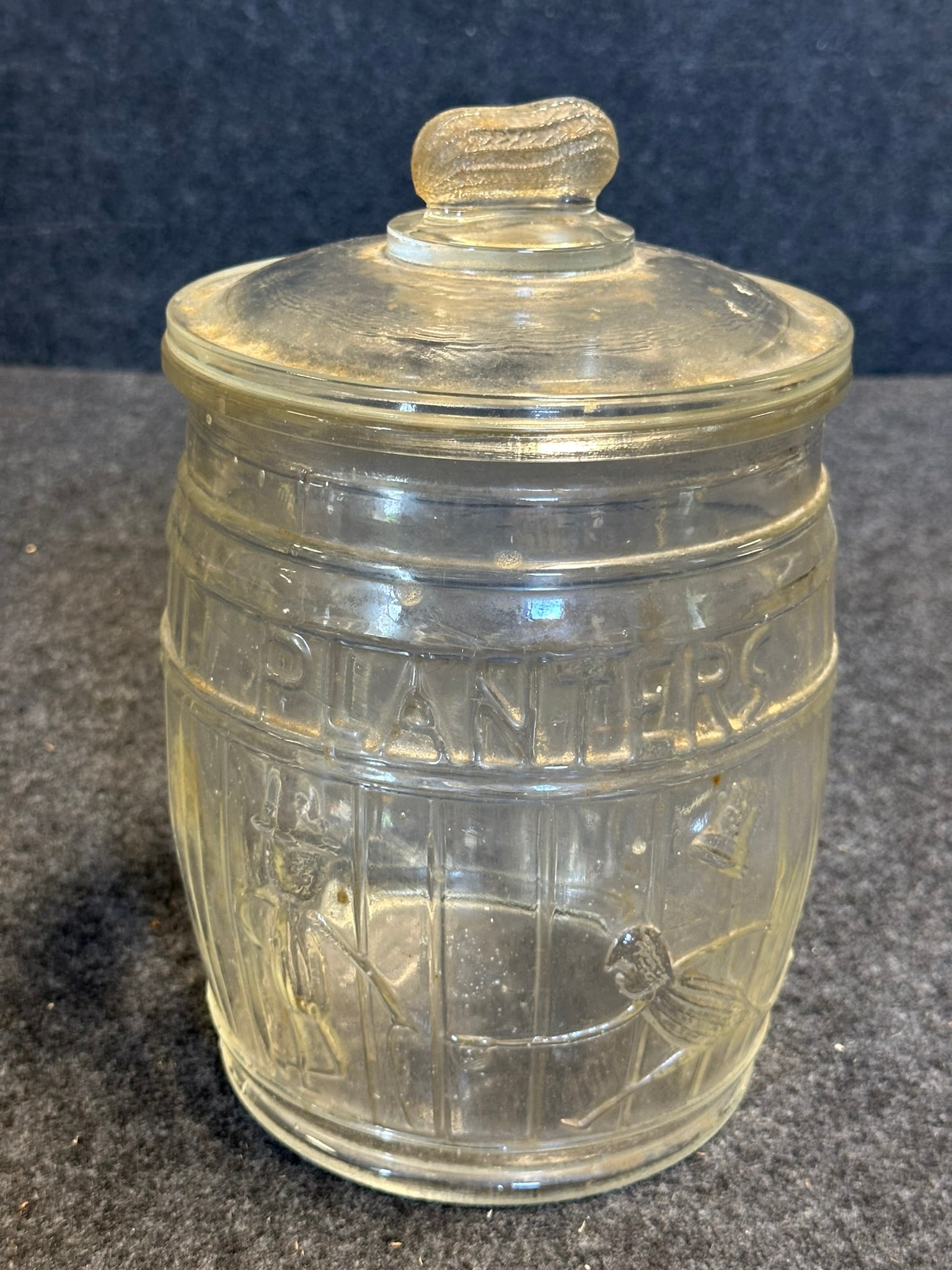 Authentic 1930s Planters Mr Peanut Glass Country Store Display Advertising Jar w/ Running Man (1 of 12)