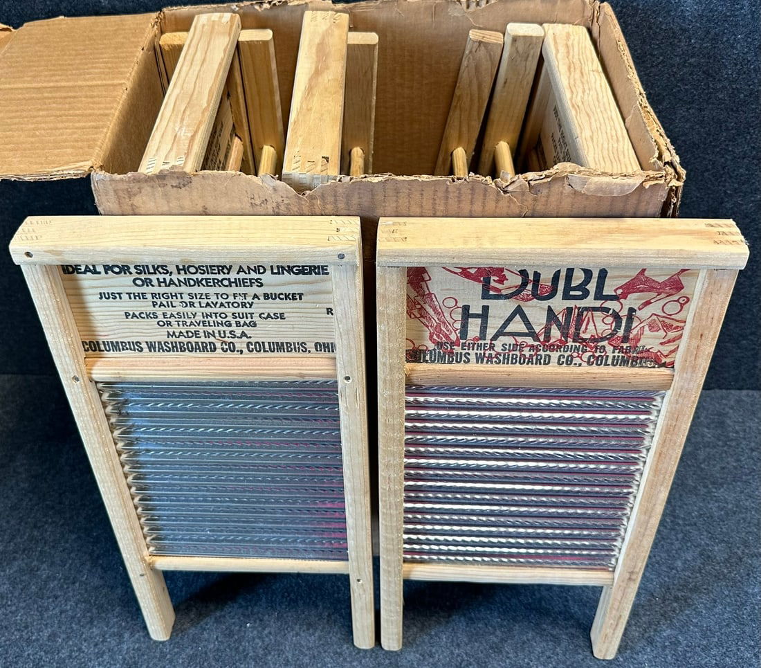 NOS Box Lot 10 Original Dubl Handl Wooden Washboards w/ Orig Box Columbus Ohio (1 of 6)