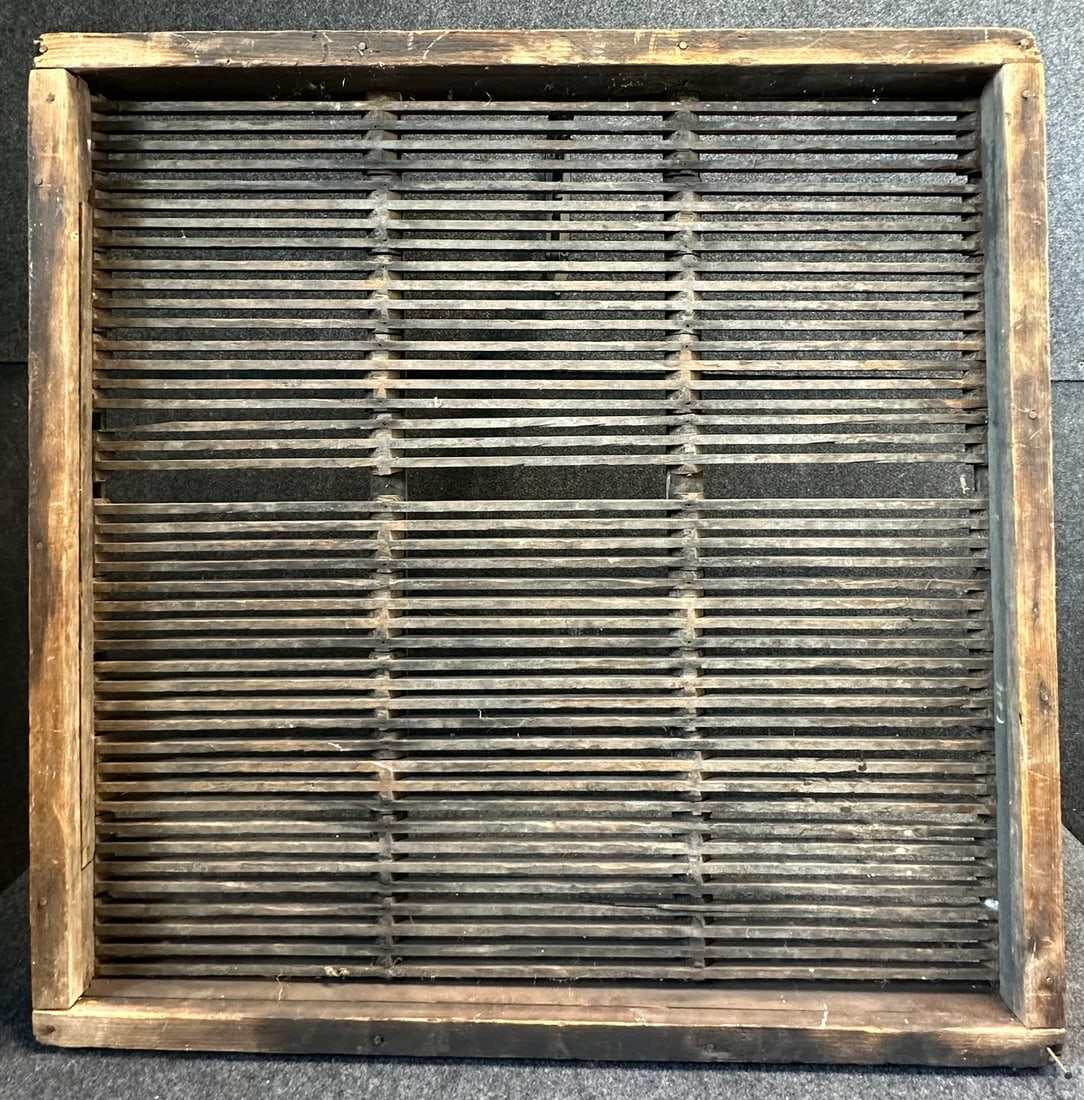 Incredible 19th Century Wooden Slatted 36" Square Barn Vent: Great original slatted barn vent with wonderful surface and patina. A few broken slats. 36" square. Small cross slat that?s broken as shown in last photo.