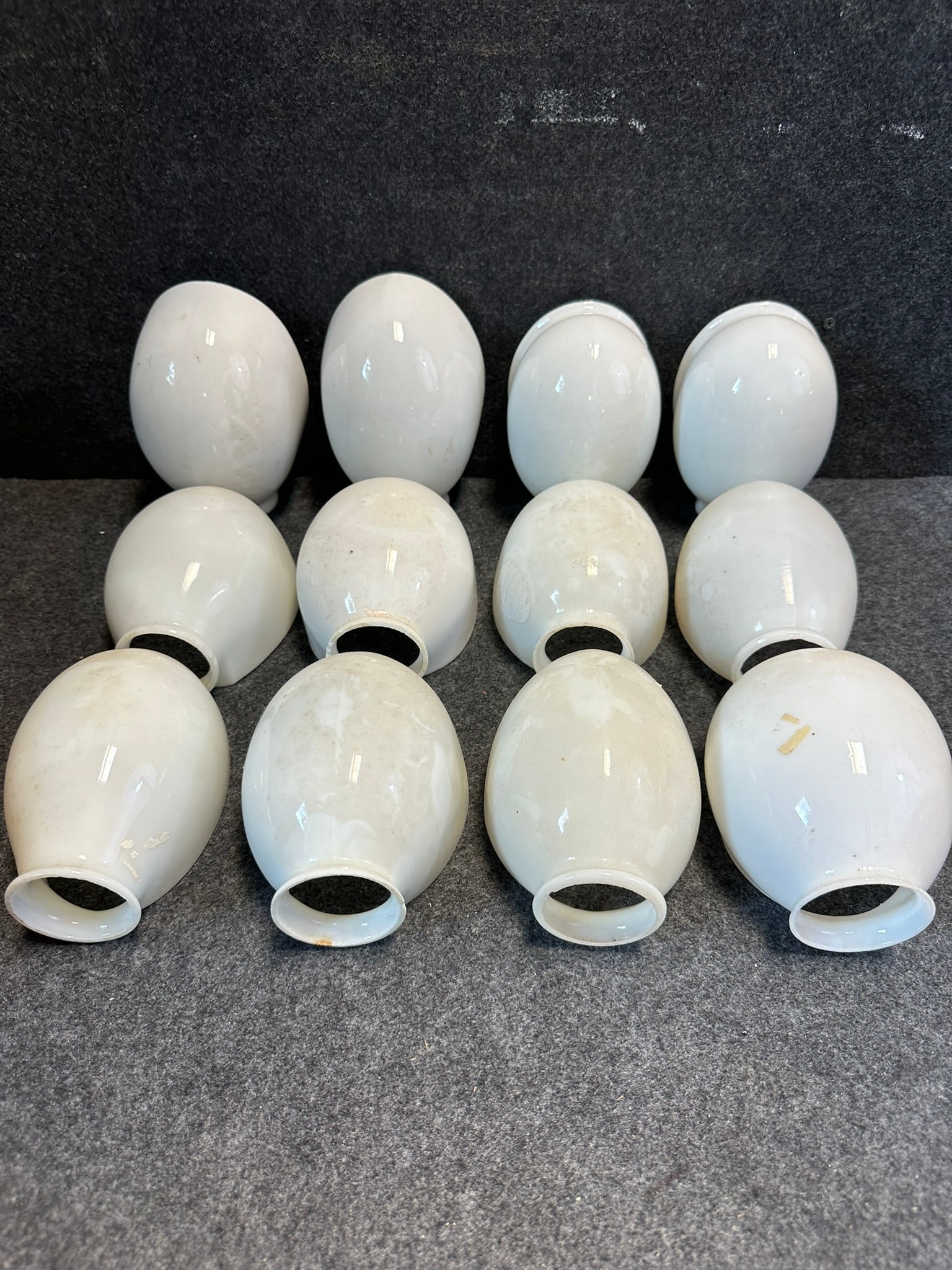 Lot 12 Original Early 1900s Industrial Articulating Lamp Milk Glass Shades (1 of 7)
