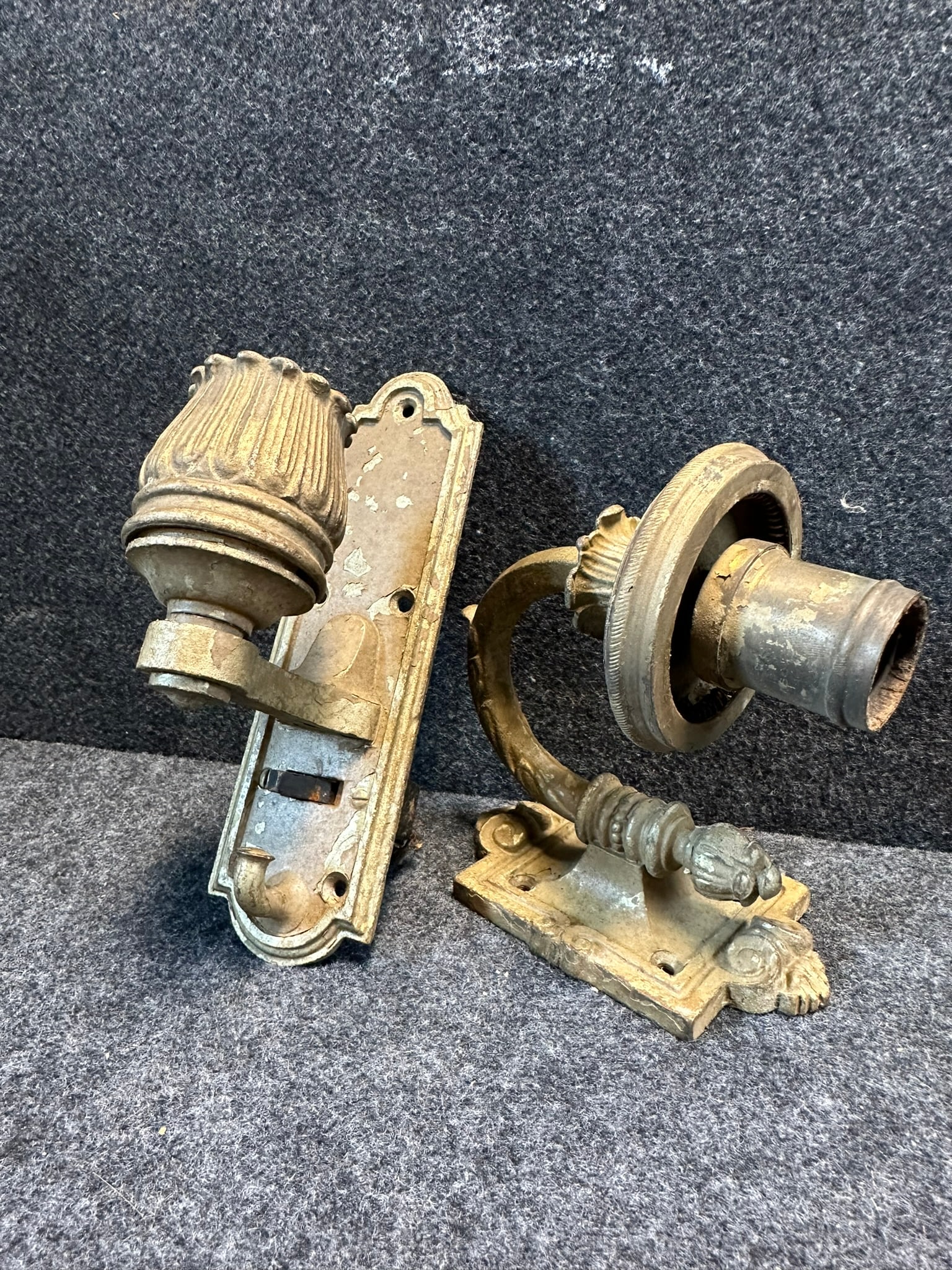 Pair Extremely Fancy Early 1910s Art Nouveua Wall Mount Lamps w/ On-Off Switch & Coat Hook (1 of 13)