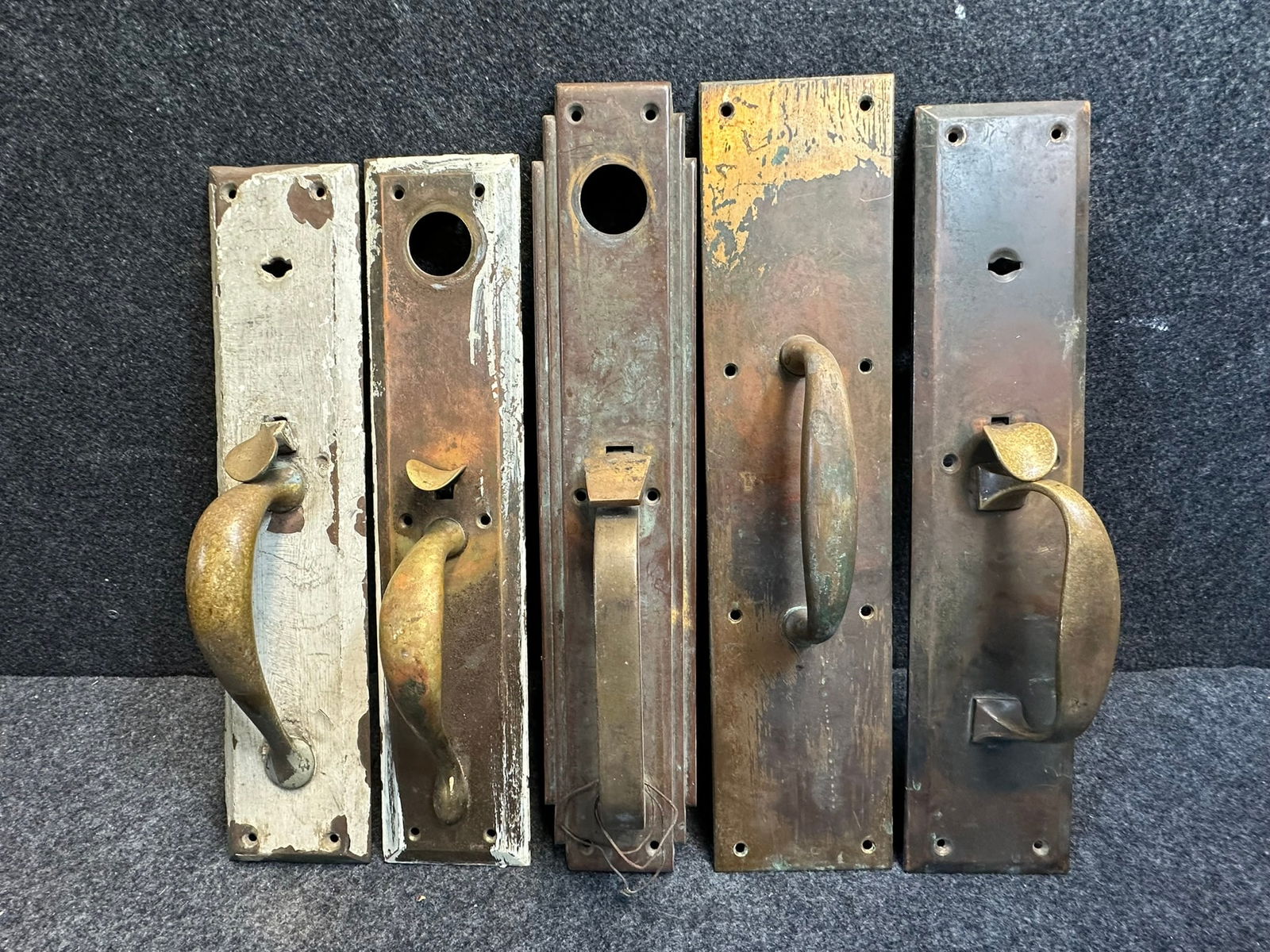 Lot 5 Solid Brass Antique Large 14"-15" Art Deco Era Door Handles (1 of 5)