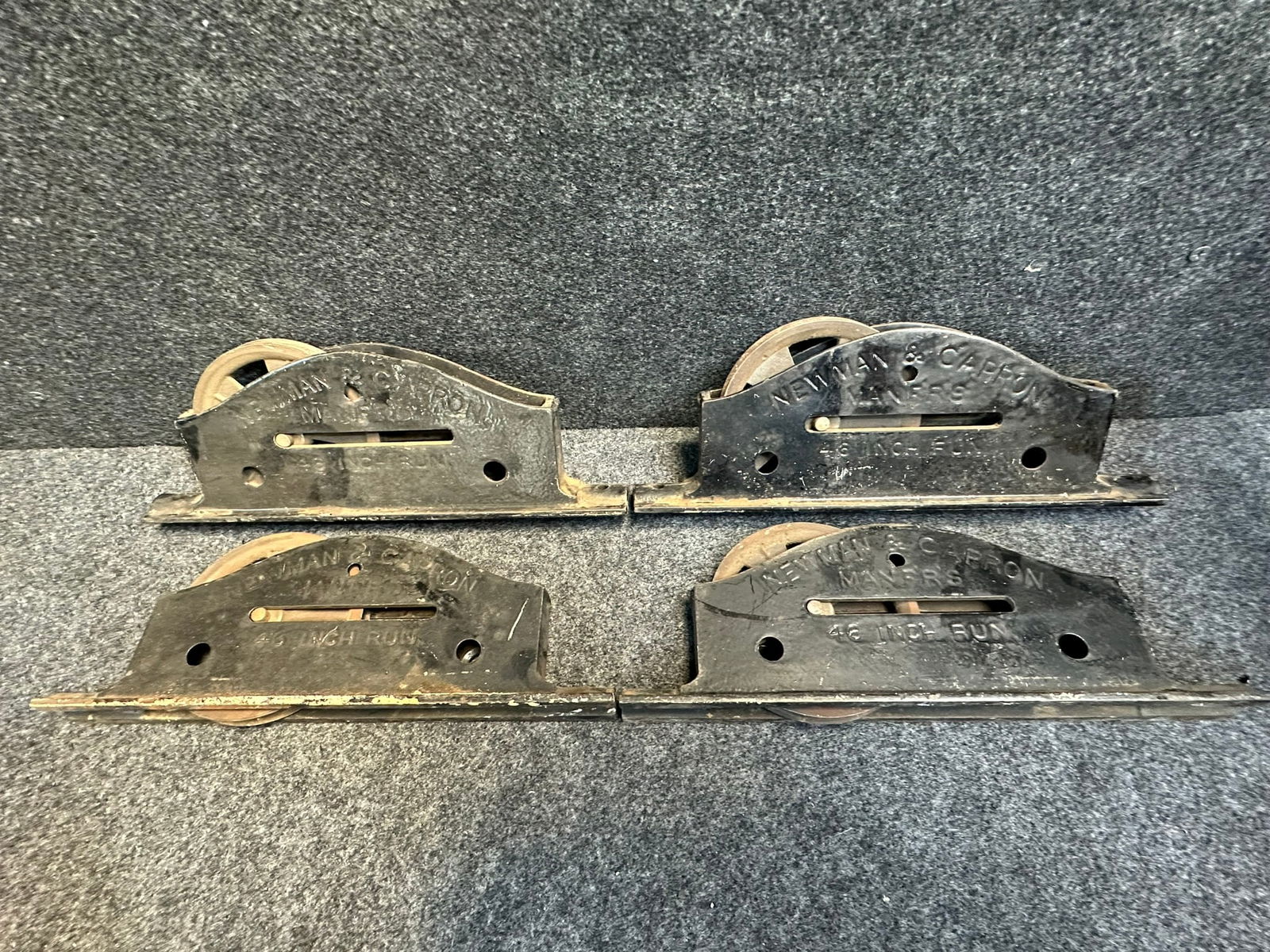 Lot 4 Matching Newman & Capron Manufacturers 46 Inch Run Bottom Pocket Door Roller Hardware (1 of 6)