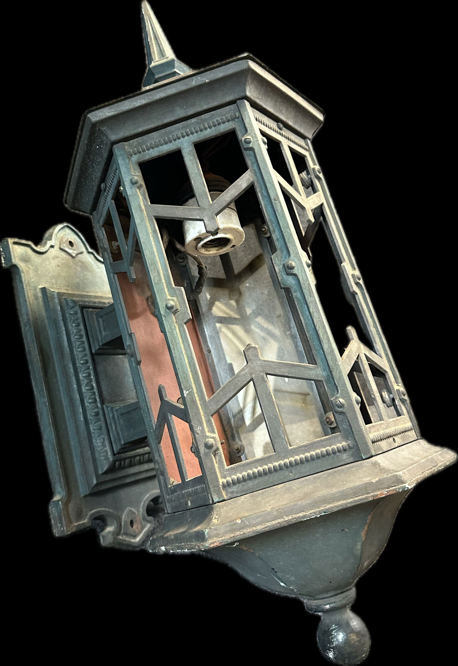 Antique Incredible Solid Cast Iron Late 1800s Electric Outdoor Carriage Lamp (1 of 10)