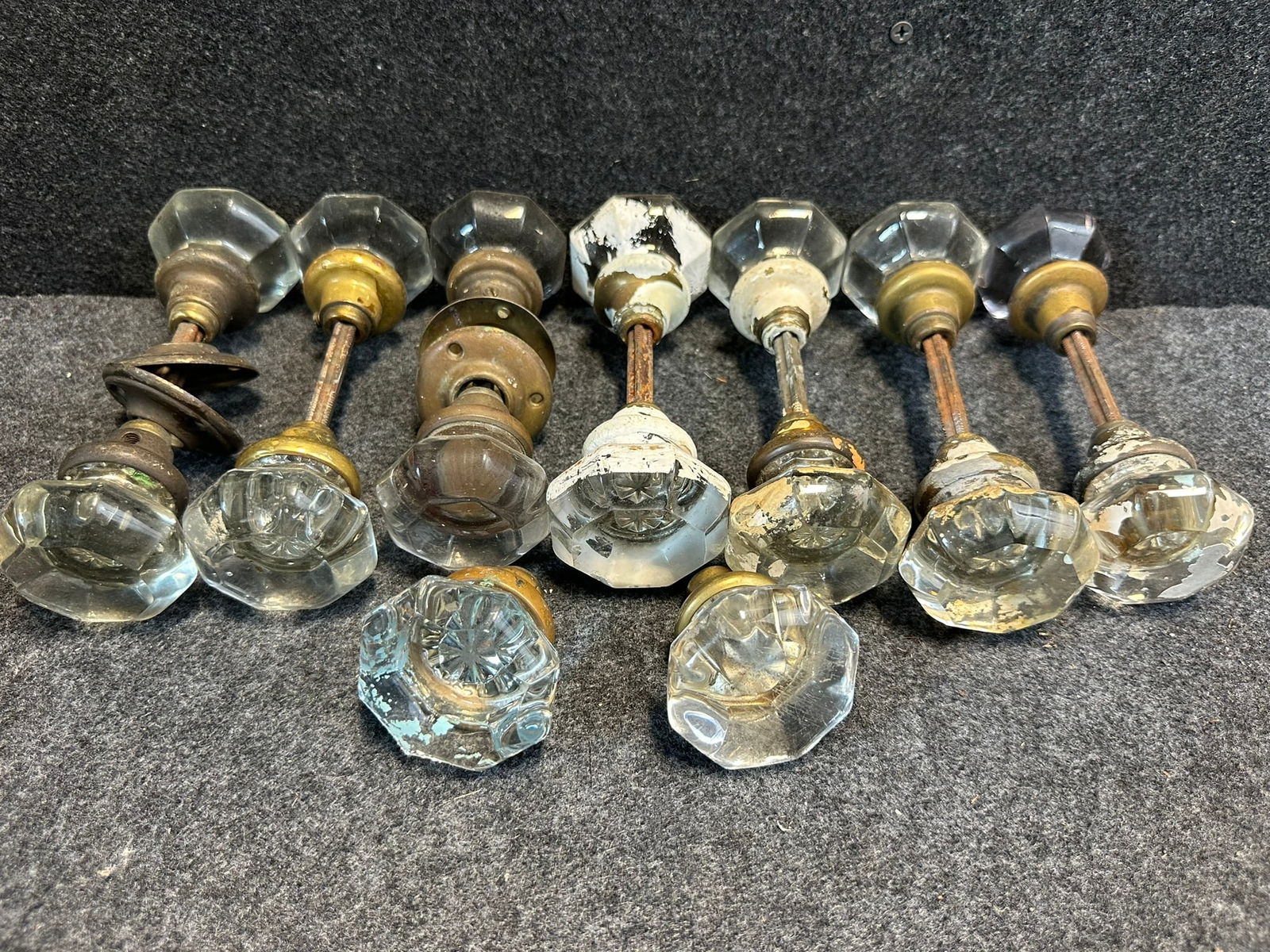 Lot 16 Original Antique Glass Door Knobs 7 Octagon Pairs 2 Loose (1 of 7)