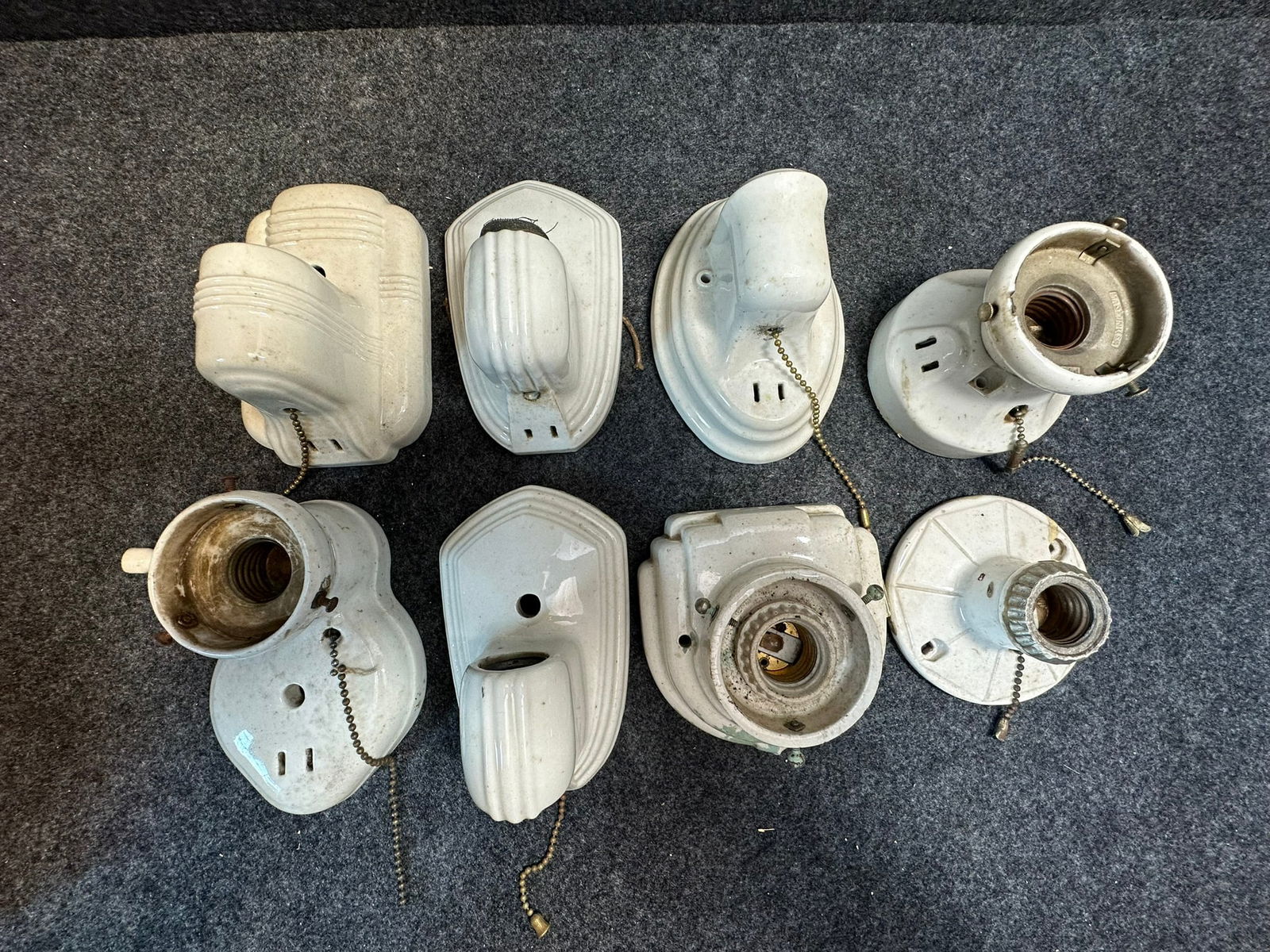 Wonderful Lot 8 Original Porcelain Vanity Bathroom Wall Mount Light & Electric Fixture (1 of 10)
