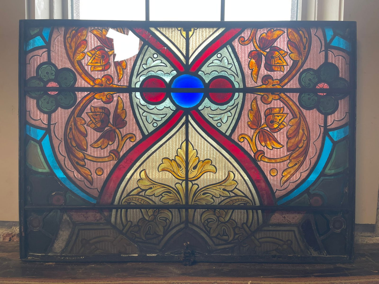 #4 Late 1800s Beautiful Church Stained Glass Two Pane Window (1 of 9)