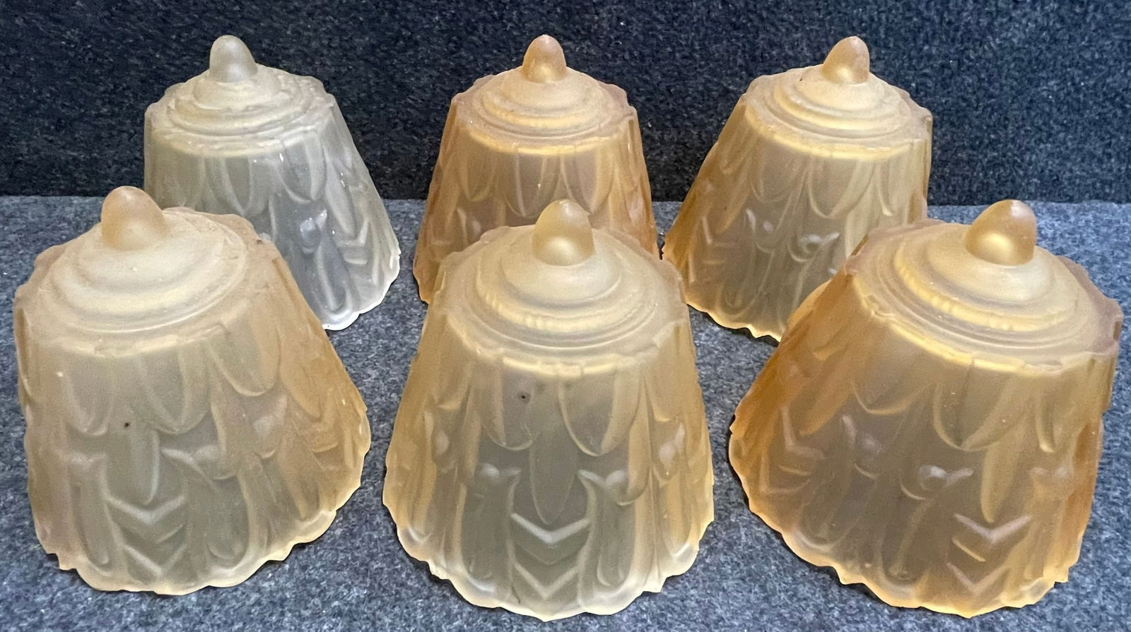 Incredible Matching Lot 6 Slip Vase Victorian Era Amber Embossed Lamp Shades (1 of 5)