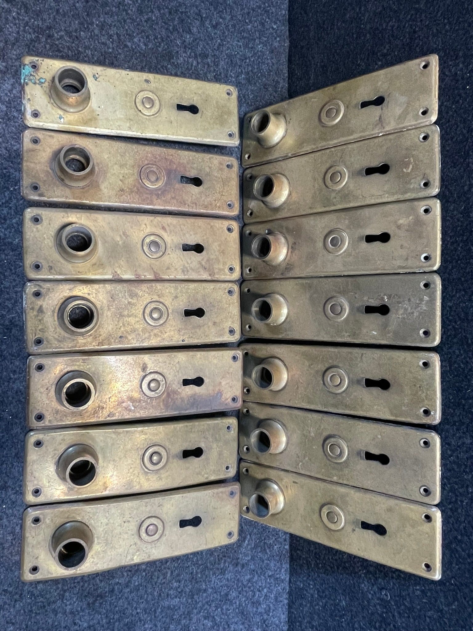 Antique Lot 14 Solid Red Brass 2.25"x7.125" Door Plate w/ Key Hole (1 of 4)