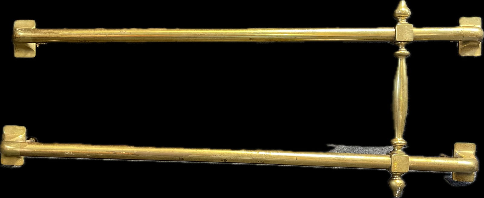 Wonderful Early 1900s 30" Double Bar Solid Brass Towel Rod Holder (1 of 4)