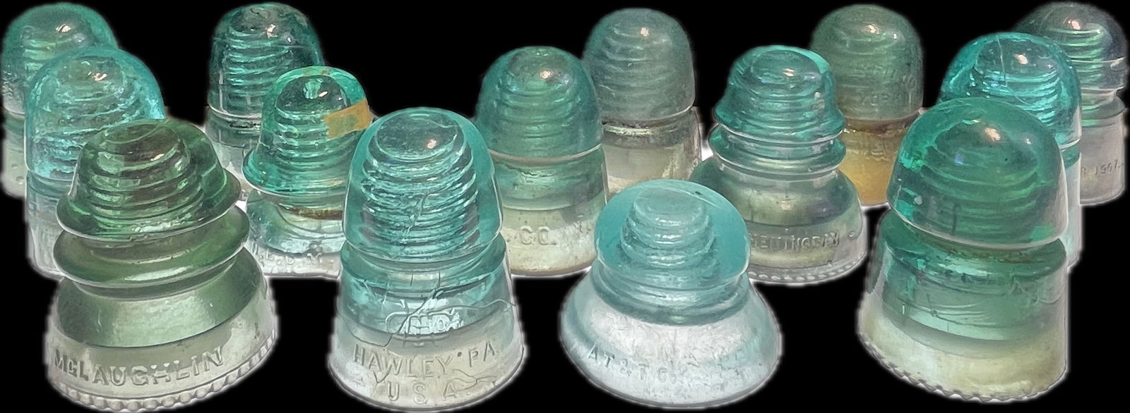 Lot 16 1880s-1900s H.C. Co, Brookfield, Hawley, McLaughlin, A.T.&T.Co. Glass Insulator Lot (1 of 11)
