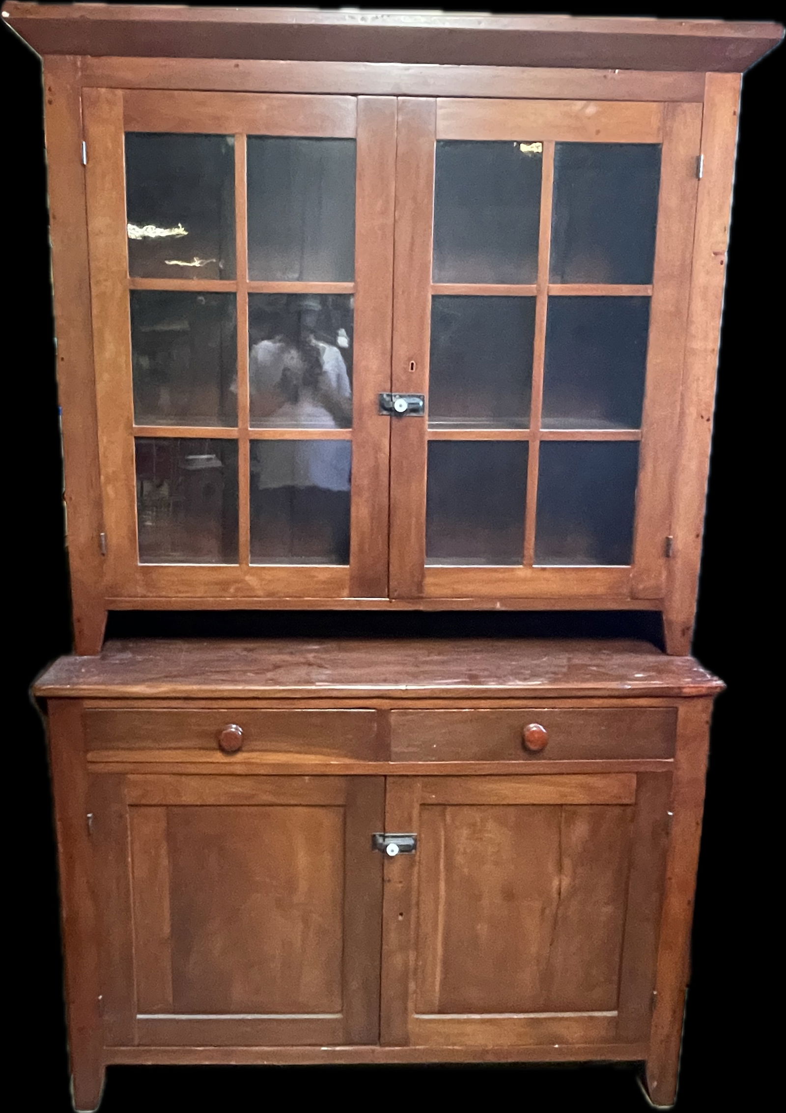 Wonderful 19th Century Antique 2 Piece 12 Pane Stepback Cherry Cupboard (1 of 4)