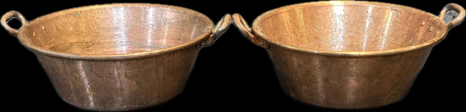 Lot of 2 Large Handmade 19th Century Brass Candy Pans w/Wrought Handles (1 of 7)