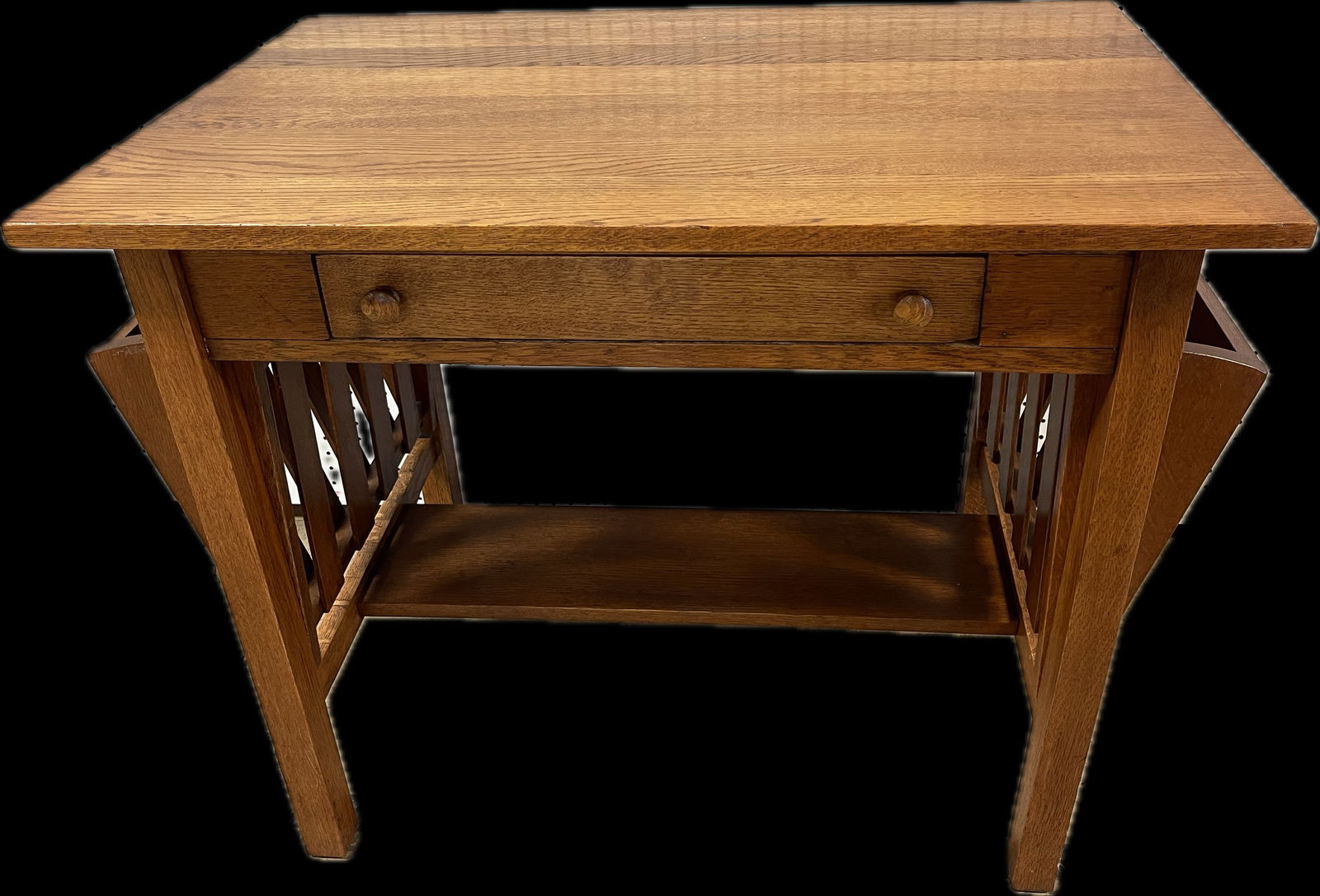 Early 20th Century Quatersawn Oak Library Table w/ Magazine Racks: 36"x24"x30" tall