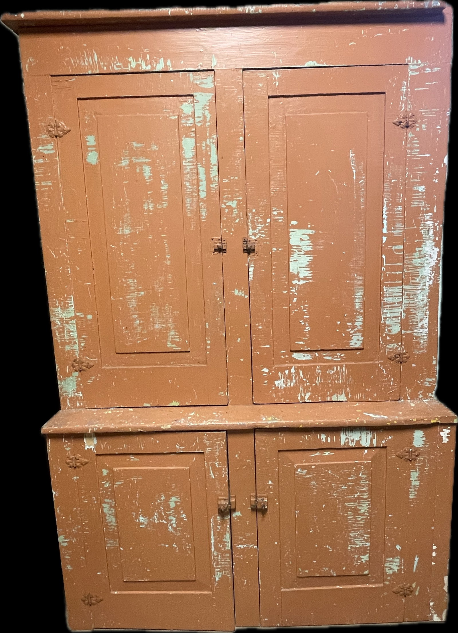Original 19th Century Pumpkin Painted Solid Wood Stepback Cupboard (1 of 9)